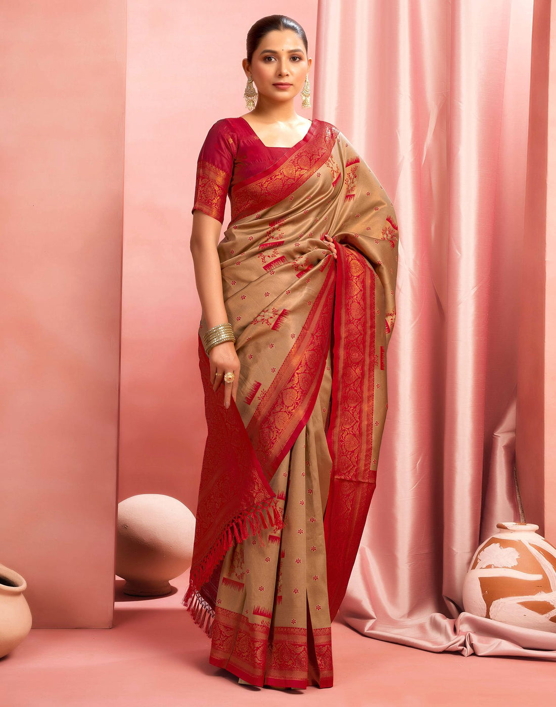 Khaki Silk Woven Saree