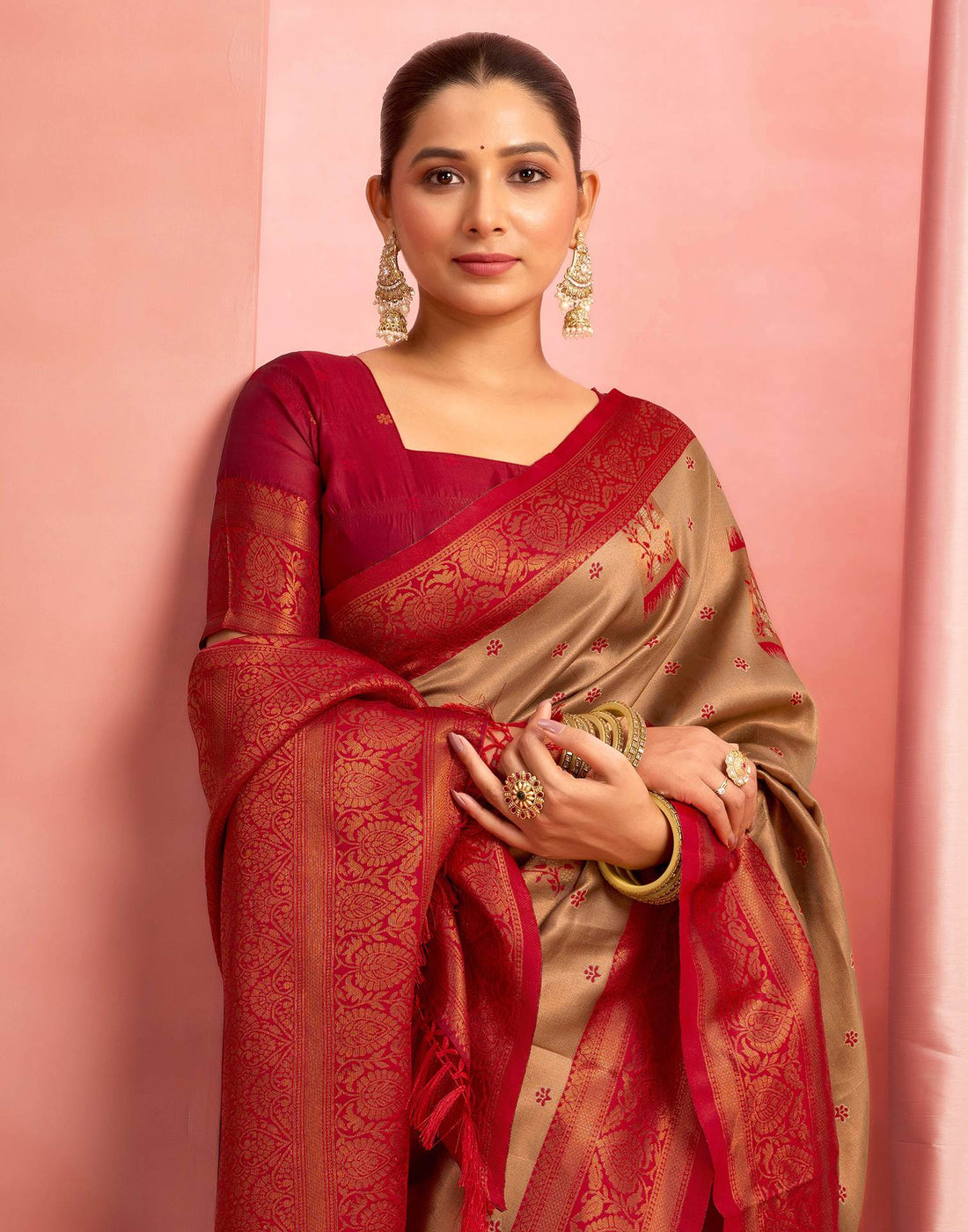 Khaki Silk Woven Saree