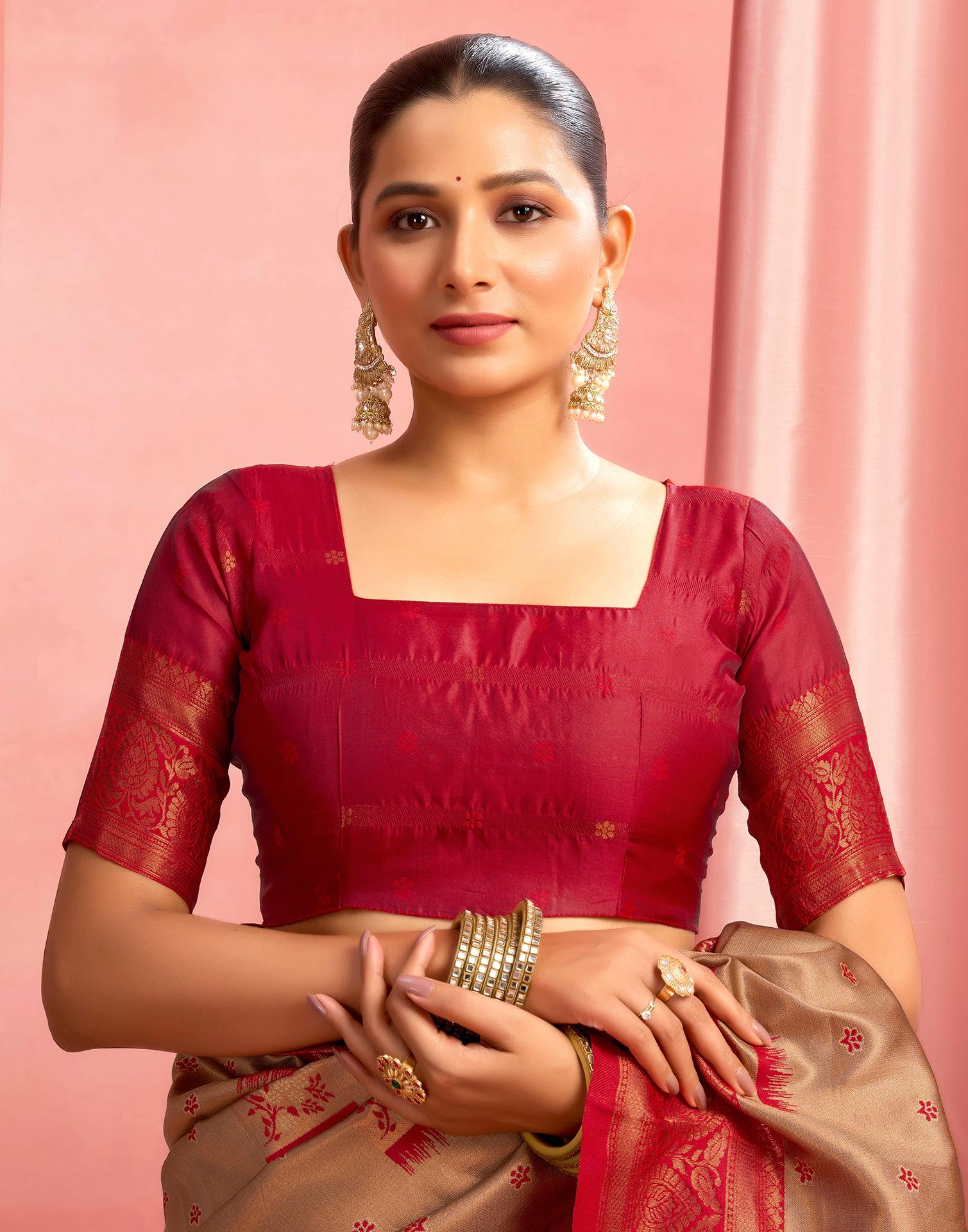 Khaki Silk Woven Saree