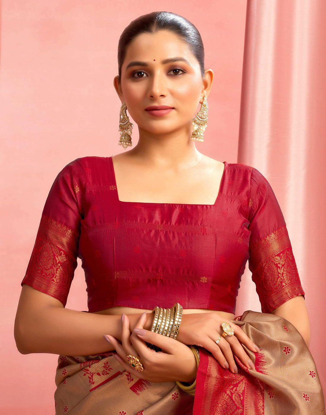 Khaki Silk Woven Saree