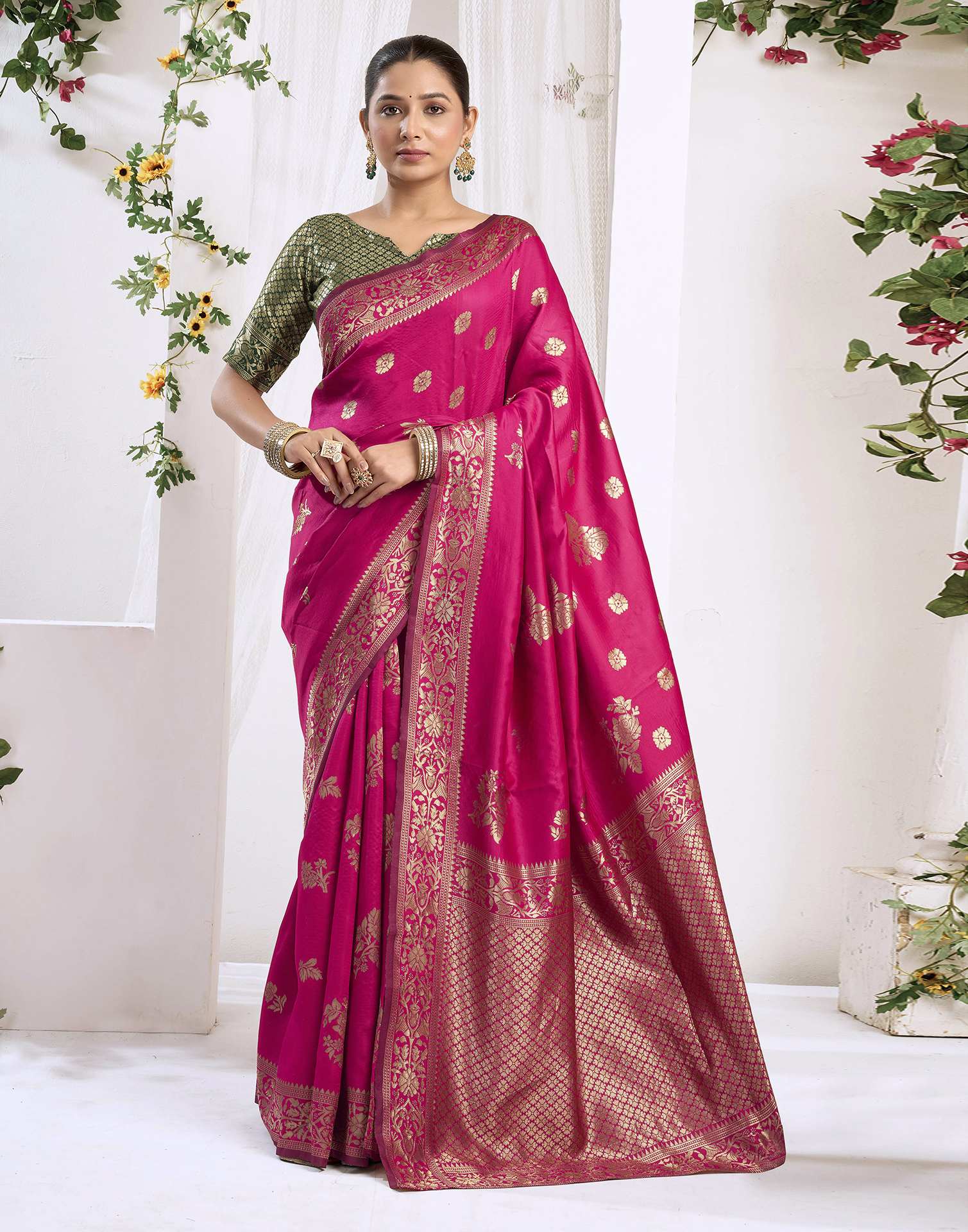 Magenta Silk Woven Banarasi Saree