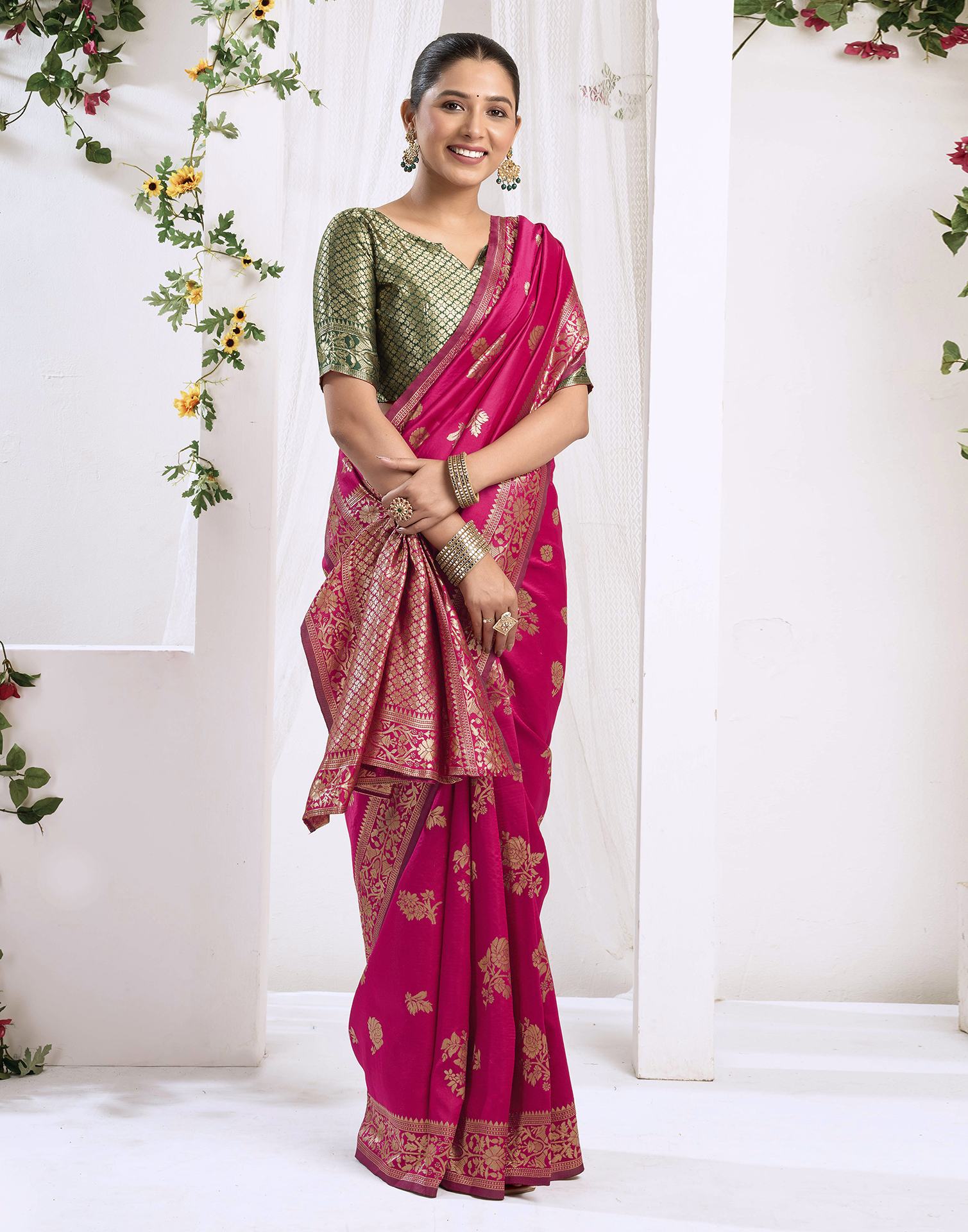 Magenta Silk Woven Banarasi Saree