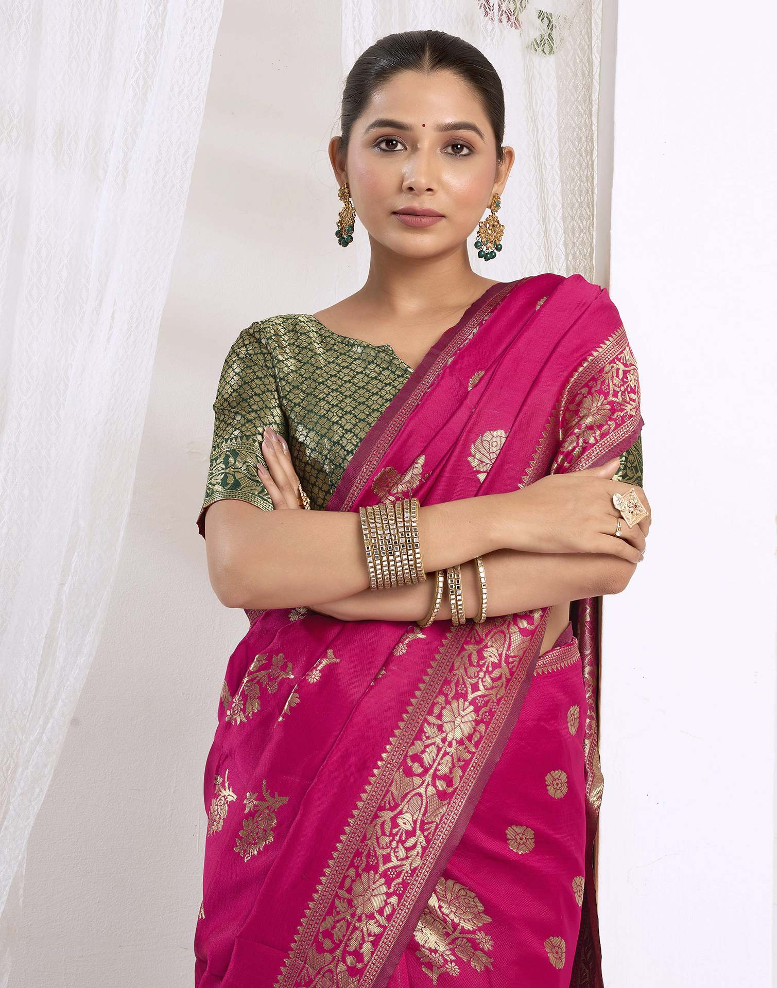 Magenta Silk Woven Banarasi Saree