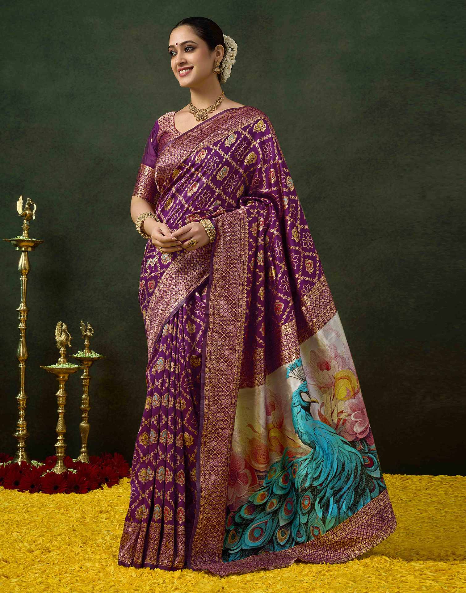 Dark Purple Silk Woven Banarasi Saree