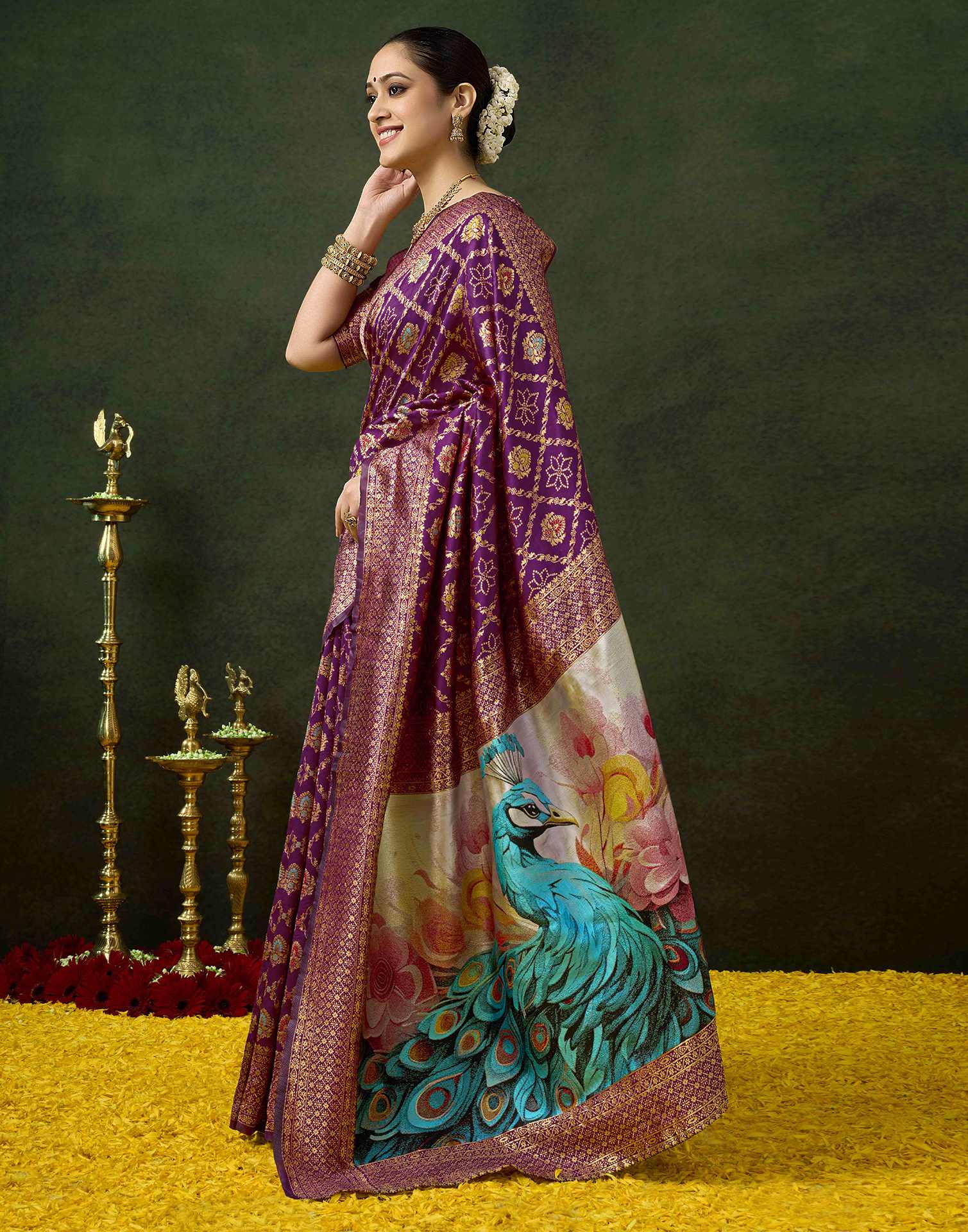 Dark Purple Silk Woven Banarasi Saree