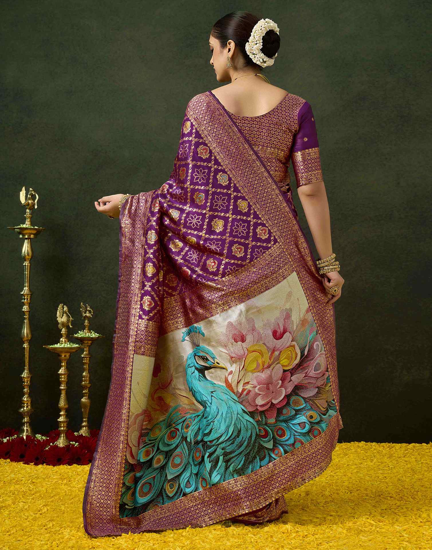Dark Purple Silk Woven Banarasi Saree