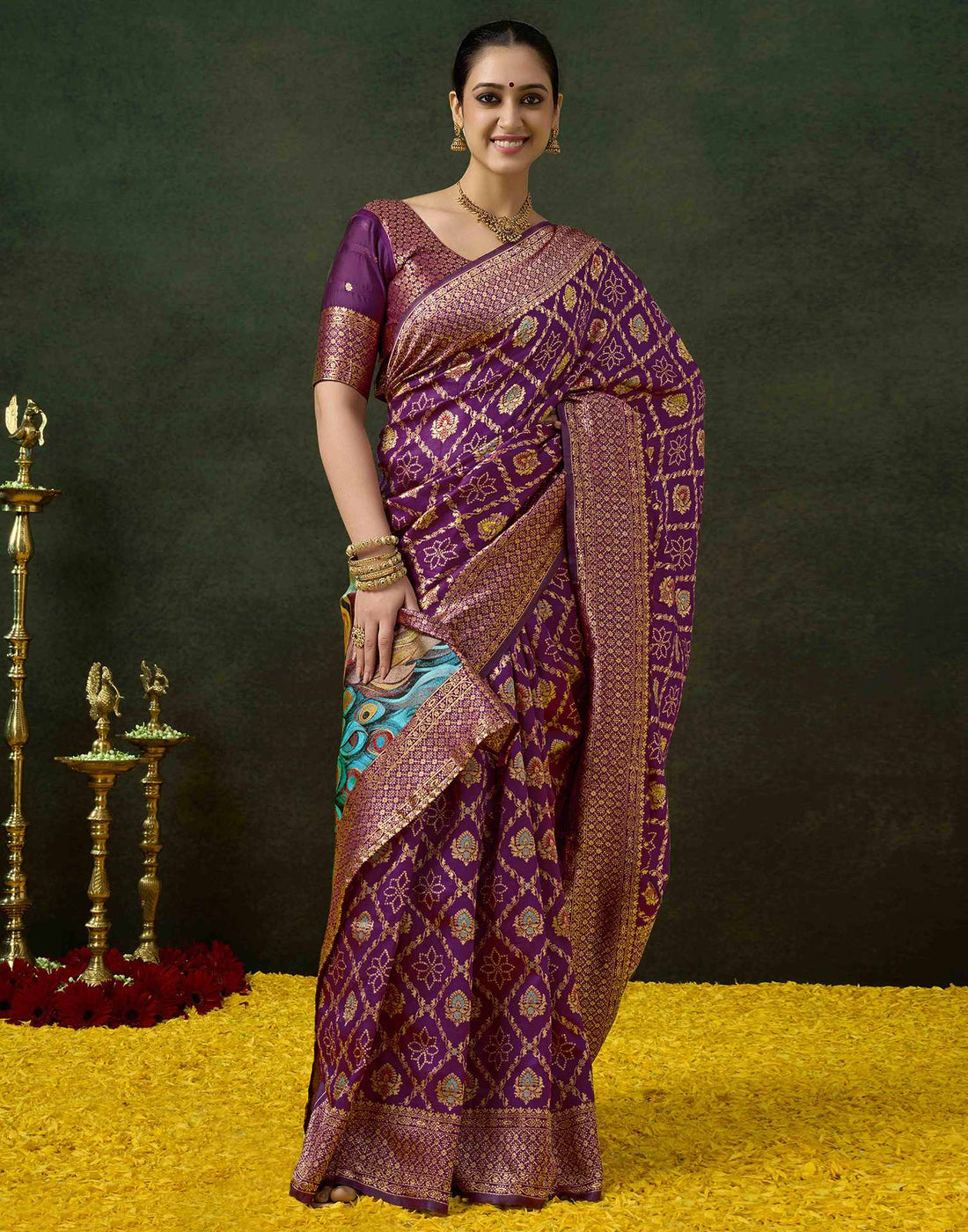 Dark Purple Silk Woven Banarasi Saree