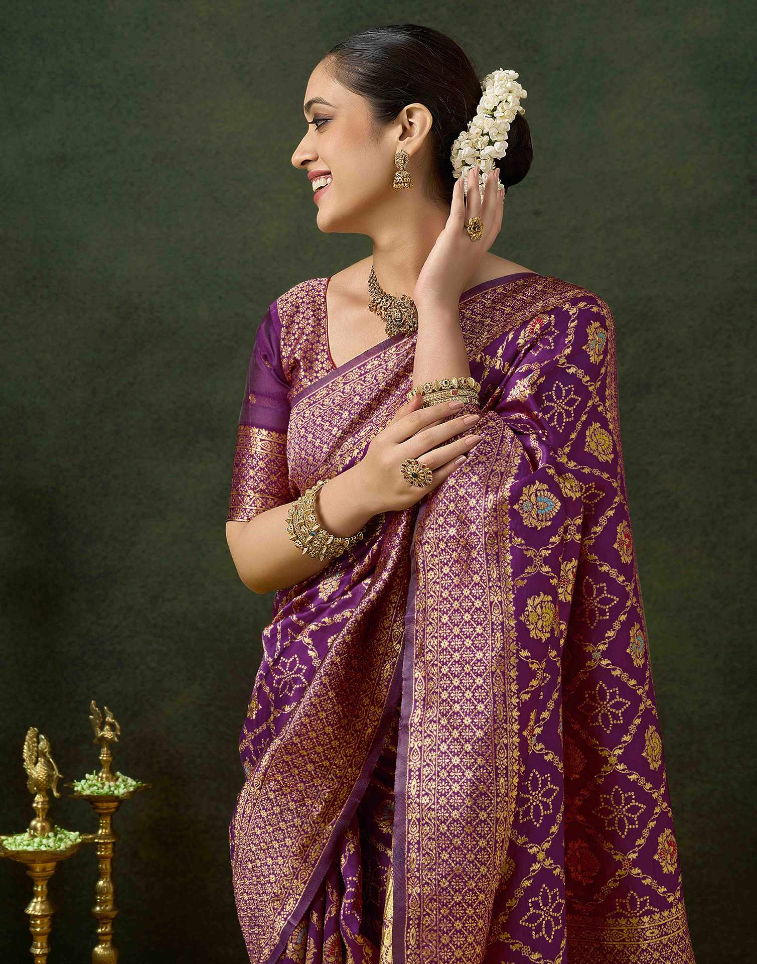 Dark Purple Silk Woven Banarasi Saree