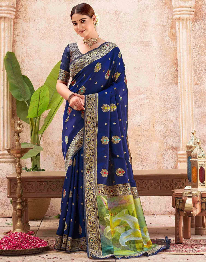 Blue Silk Woven Banarasi Saree