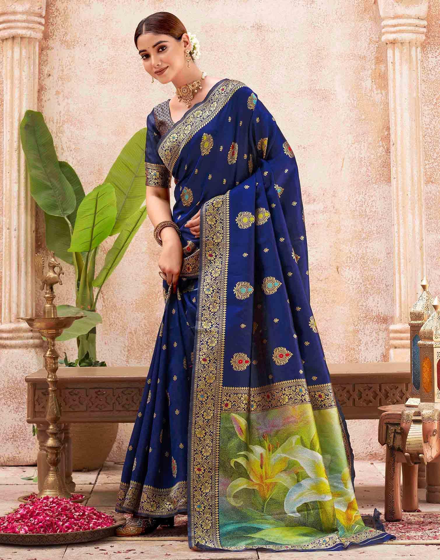 Blue Silk Woven Banarasi Saree