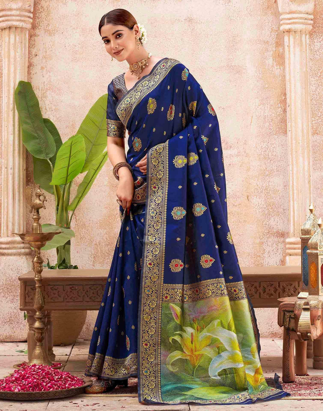 Blue Silk Woven Banarasi Saree