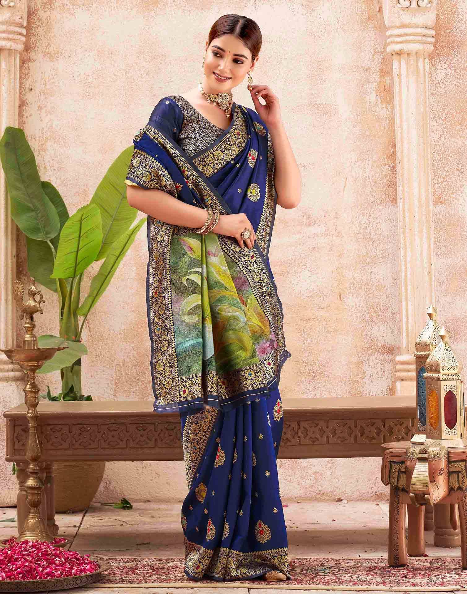 Blue Silk Woven Banarasi Saree