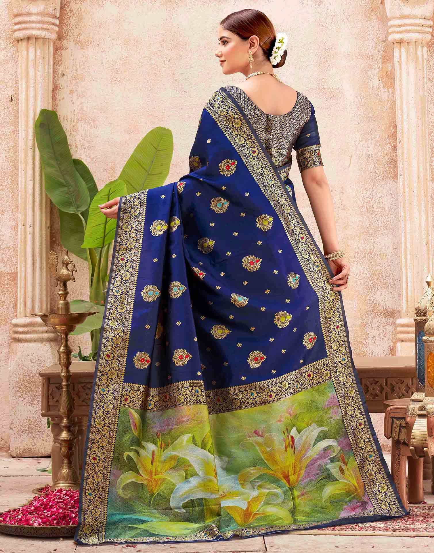 Blue Silk Woven Banarasi Saree