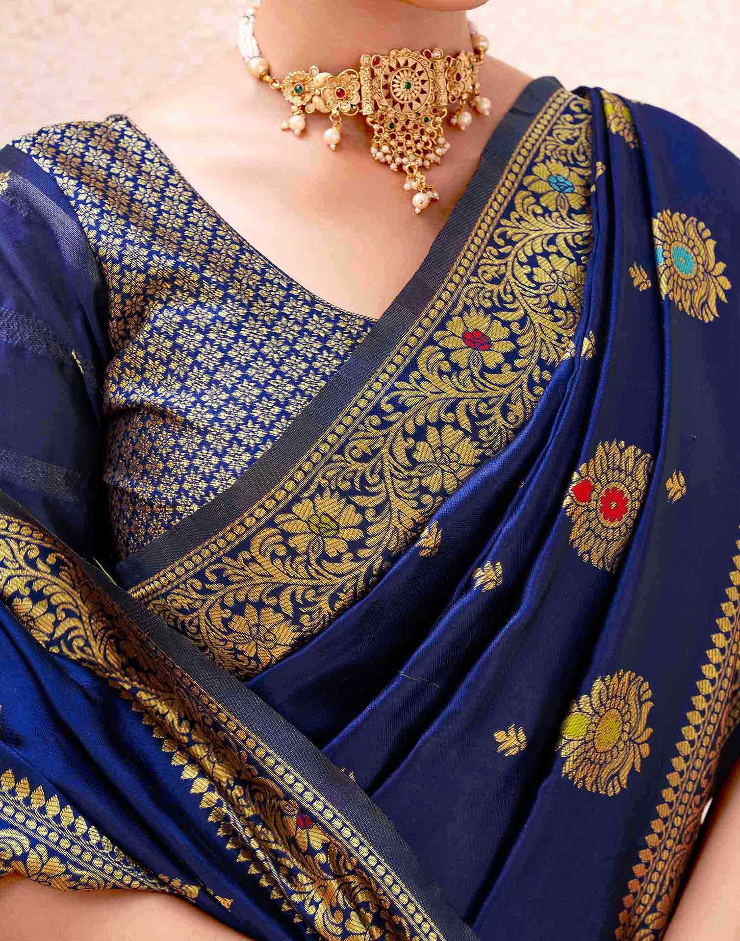 Blue Silk Woven Banarasi Saree