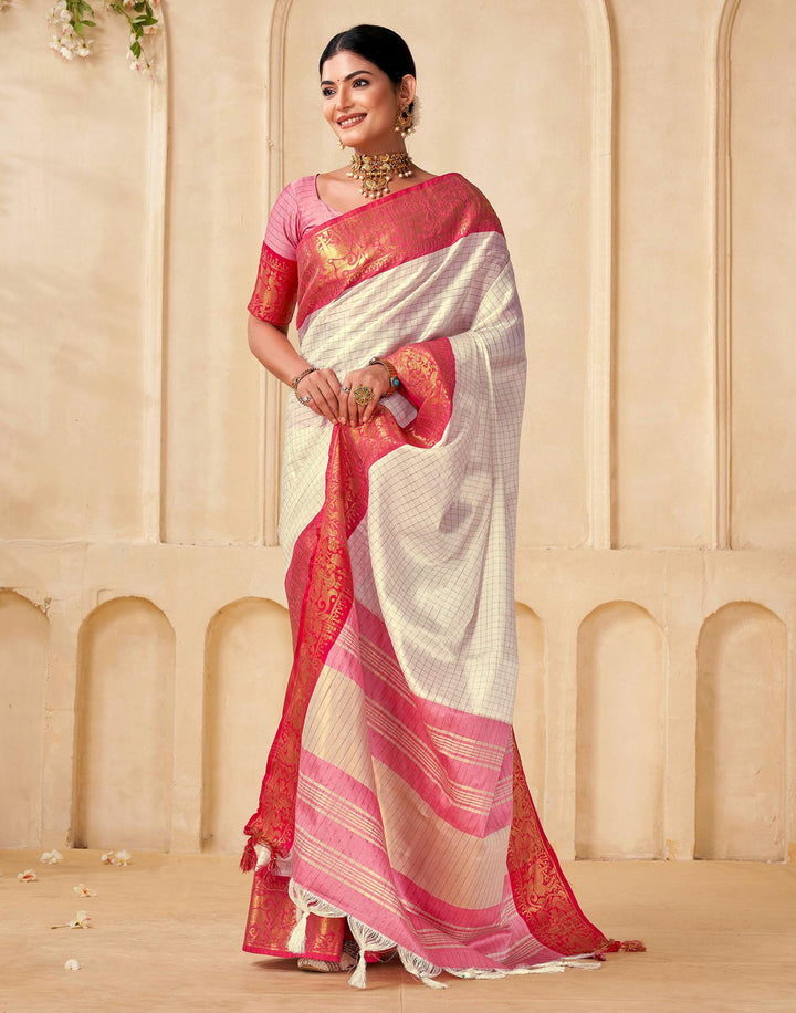 Off White Silk Woven Kanjivaram Saree
