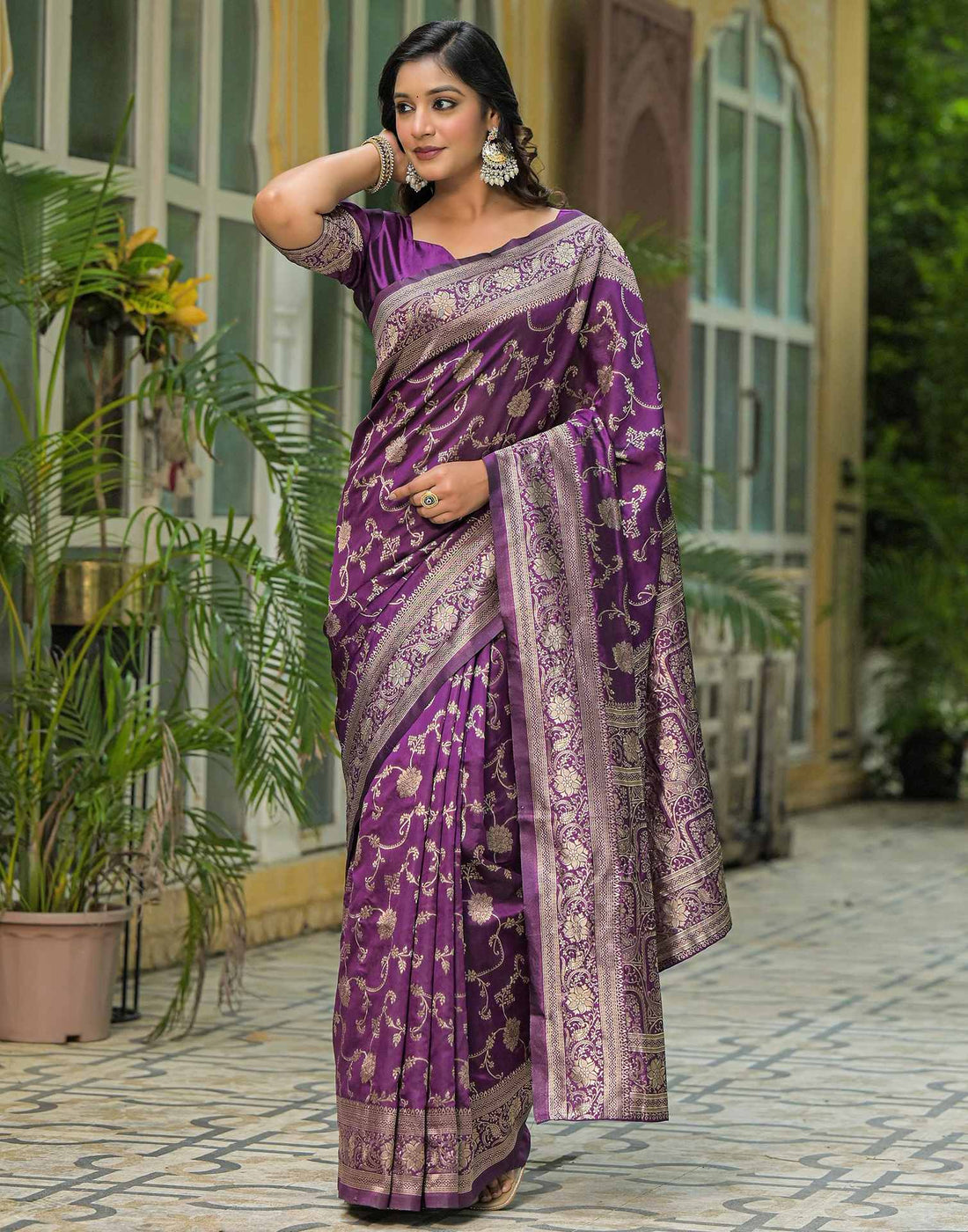 Dark Purple Silk Woven Banarasi Saree