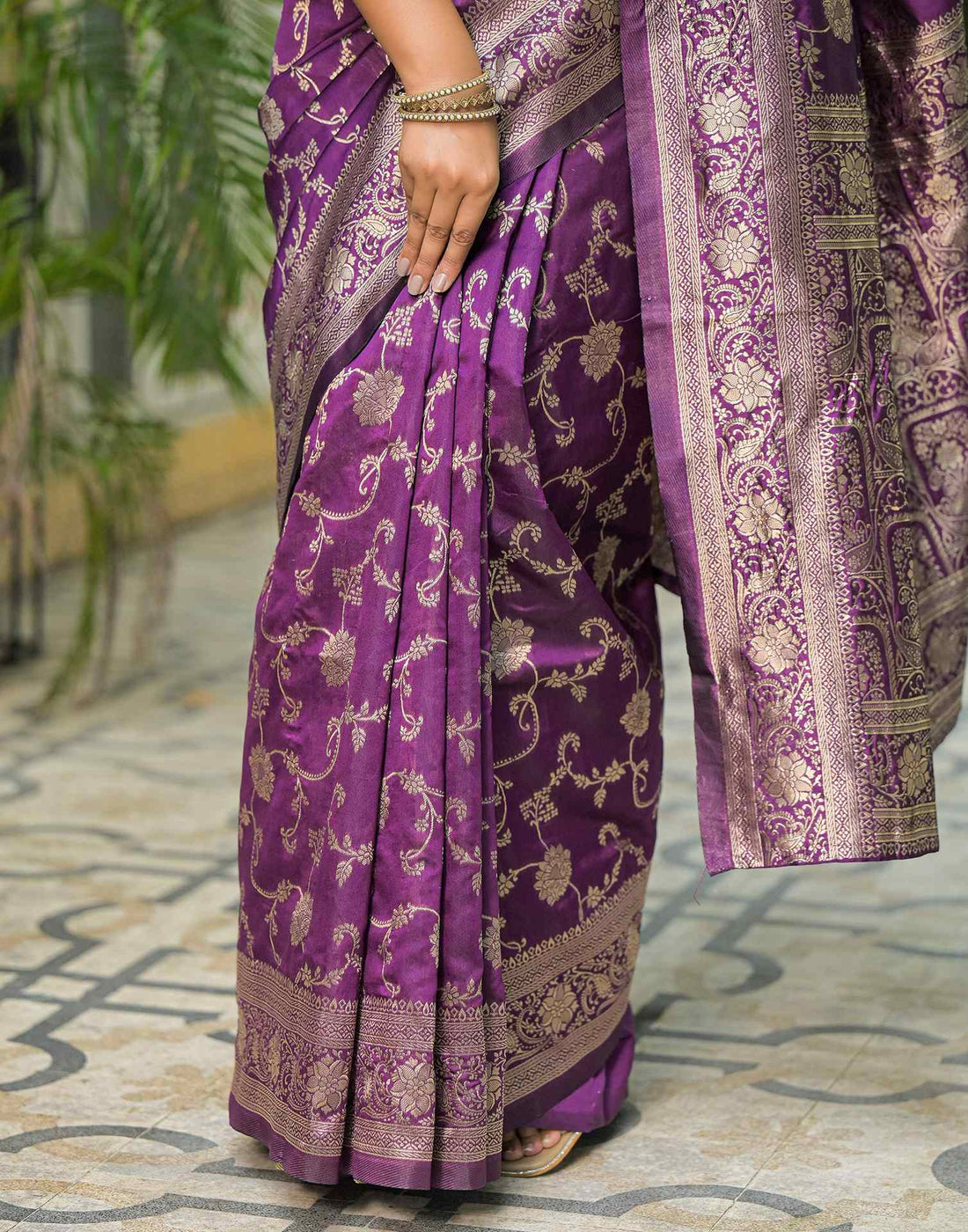 Dark Purple Silk Woven Banarasi Saree