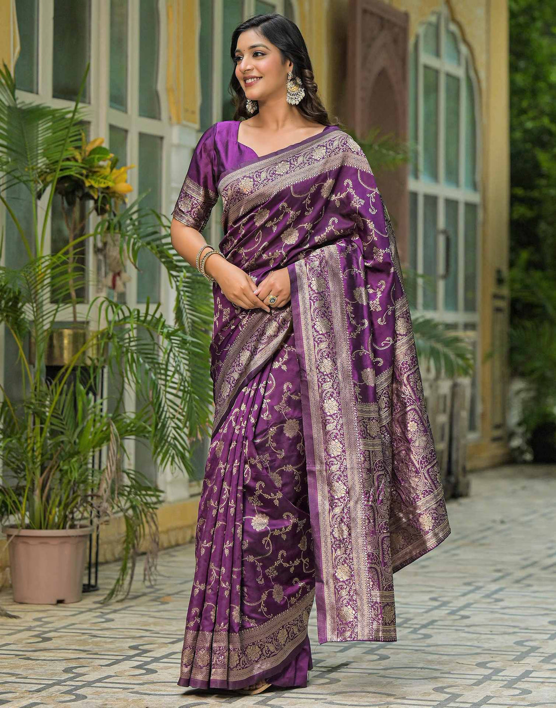 Dark Purple Silk Woven Banarasi Saree