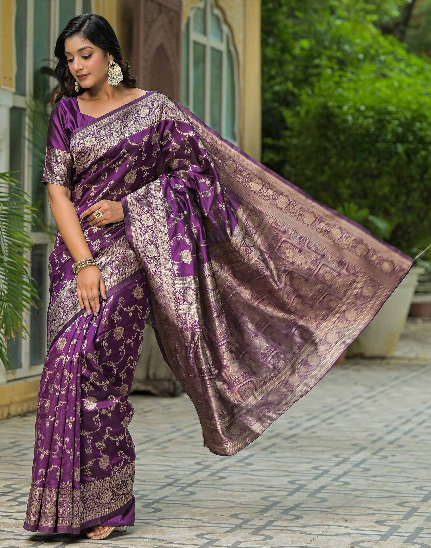 Dark Purple Silk Woven Banarasi Saree