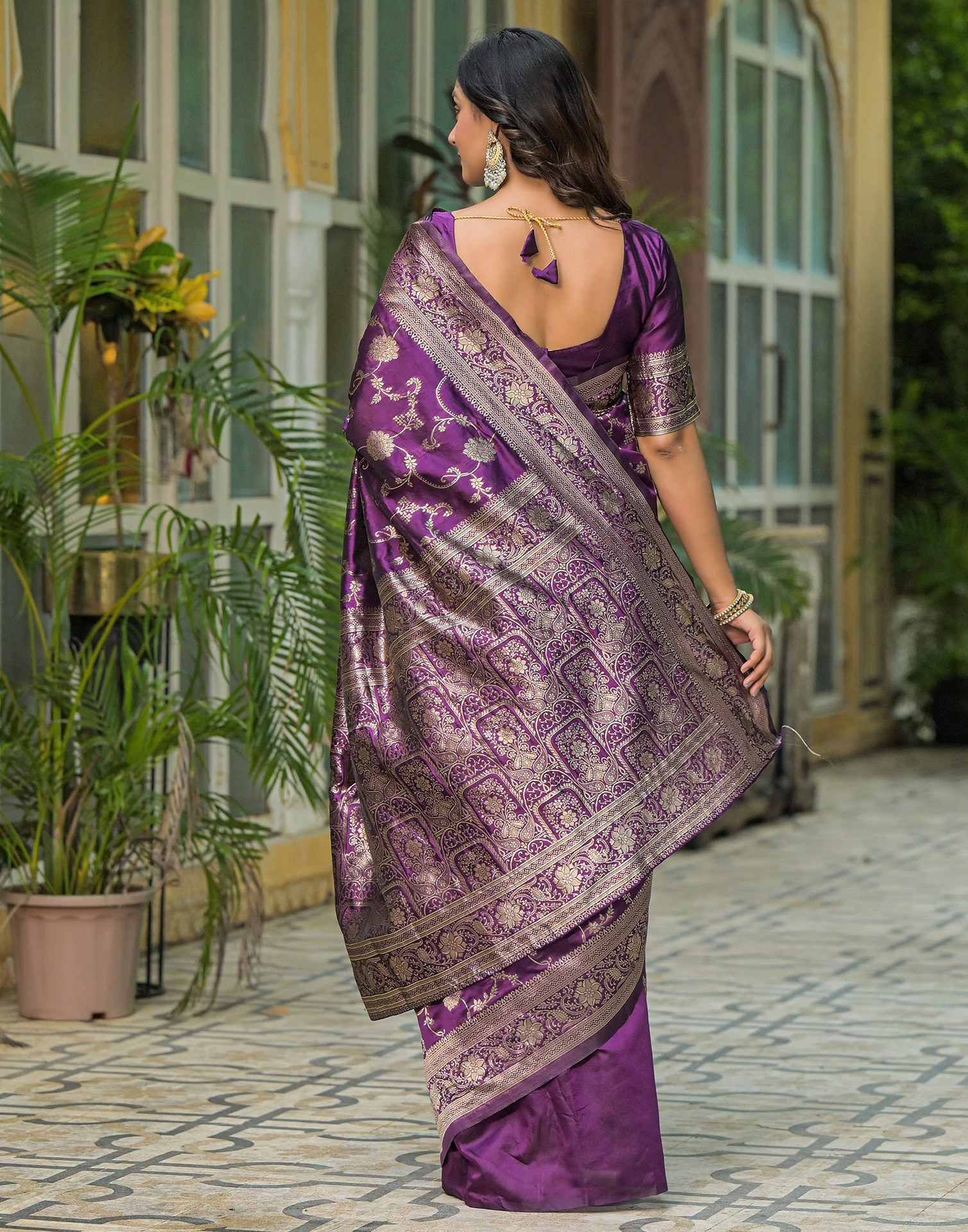 Dark Purple Silk Woven Banarasi Saree