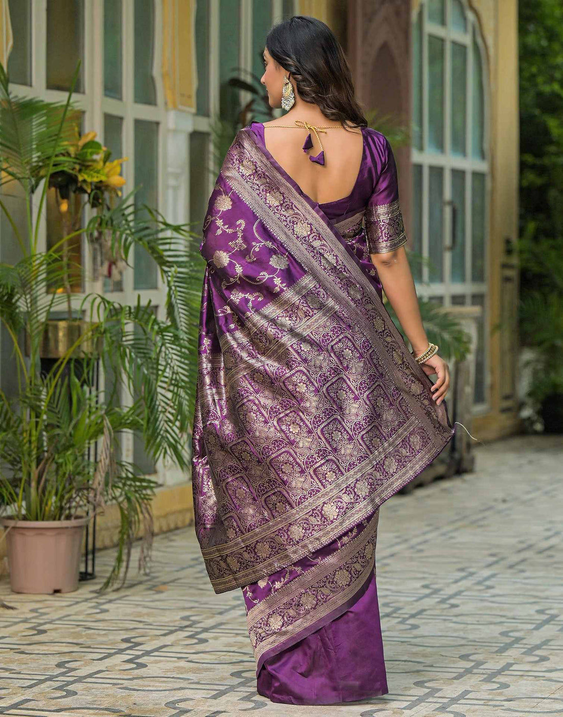 Dark Purple Silk Woven Banarasi Saree