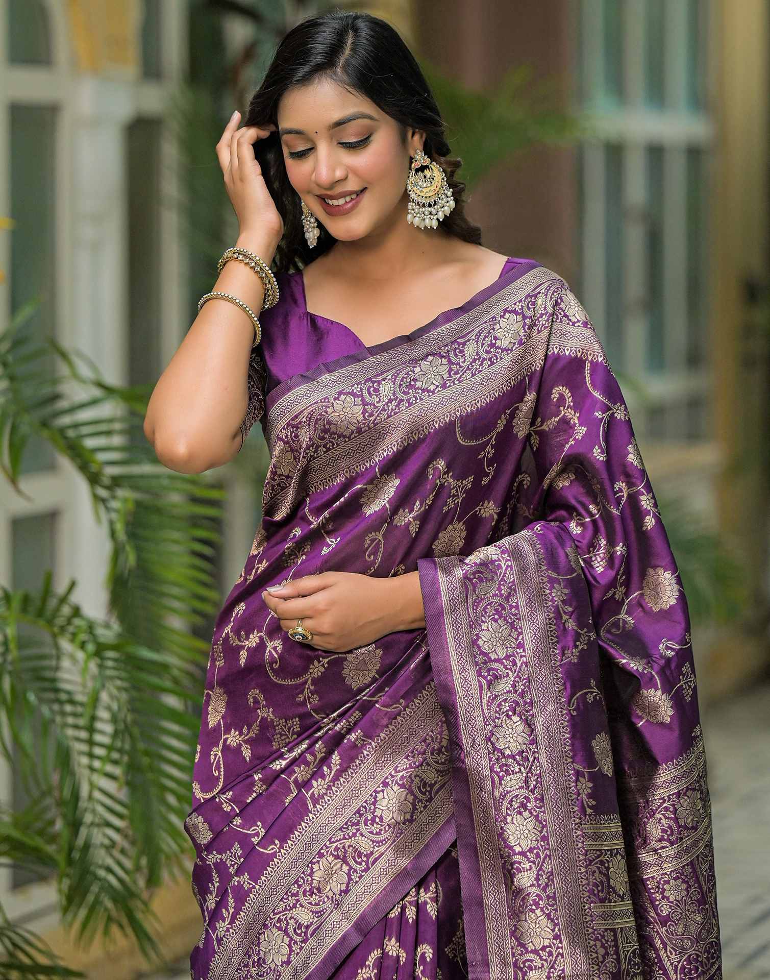 Dark Purple Silk Woven Banarasi Saree