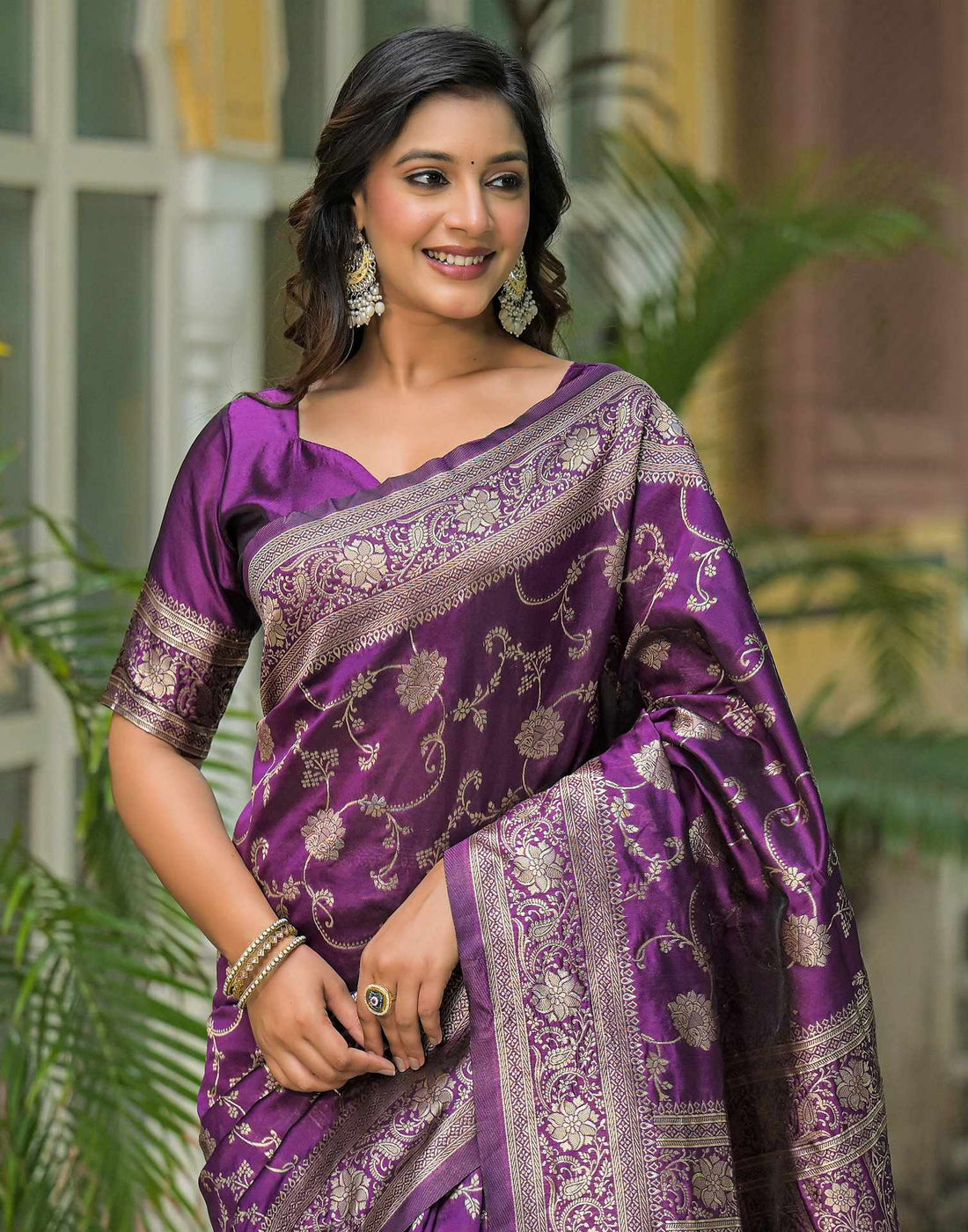 Dark Purple Silk Woven Banarasi Saree