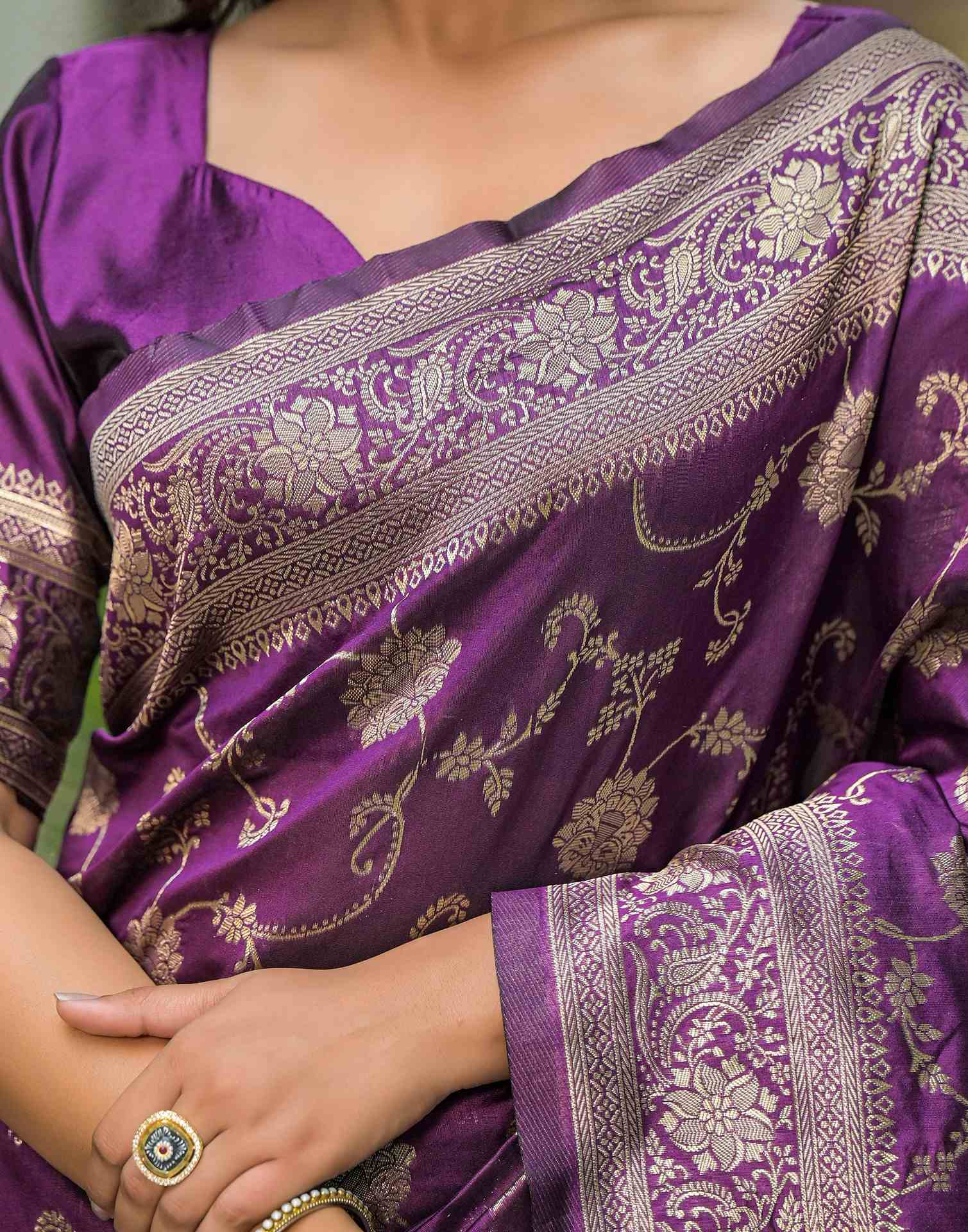 Dark Purple Silk Woven Banarasi Saree