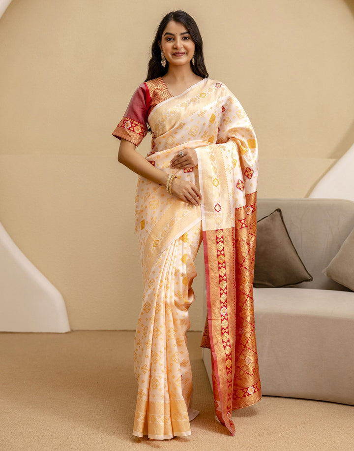 Off White Silk Woven Banarasi Saree