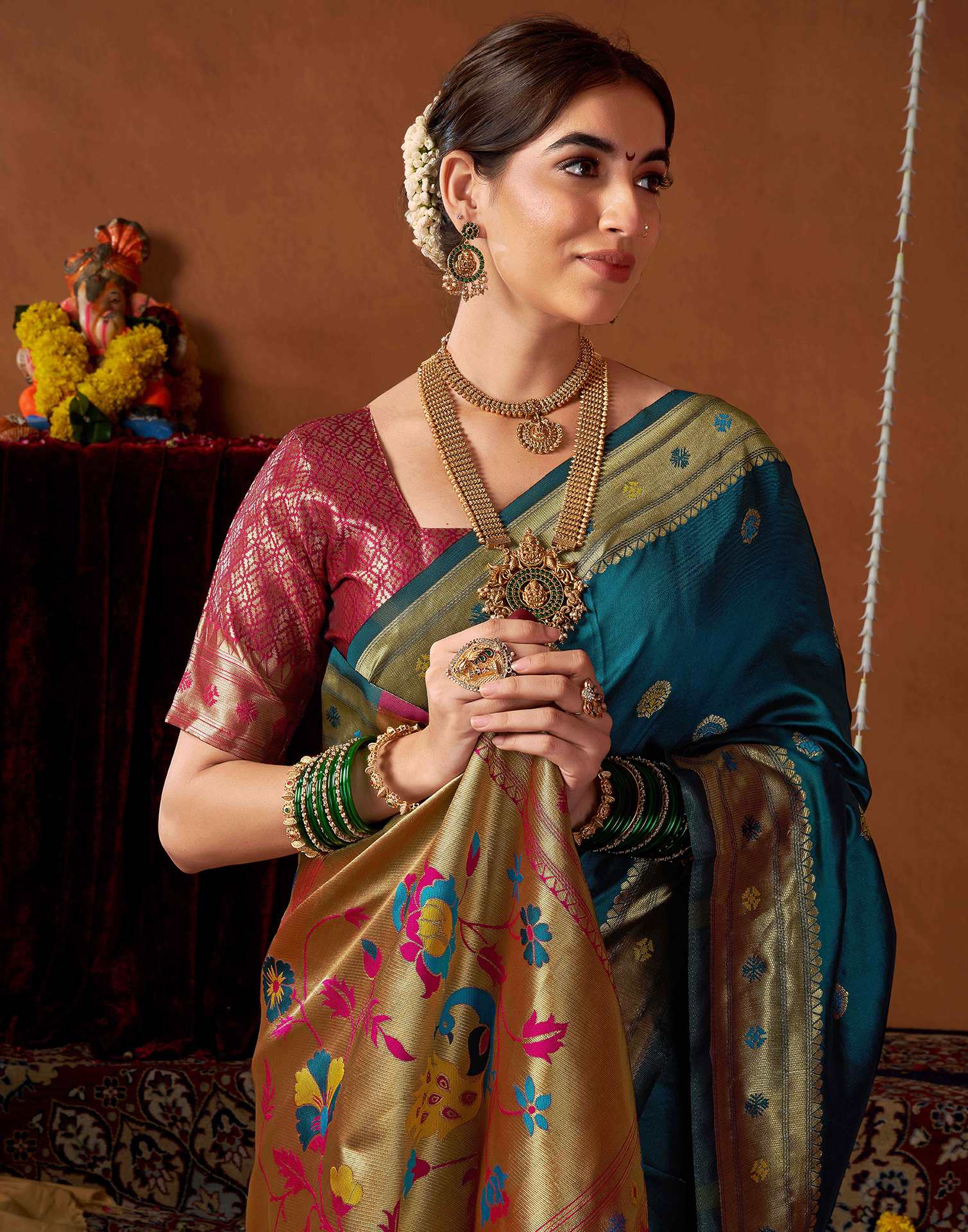 Rama Blue Silk Paithani Chaturthi Saree