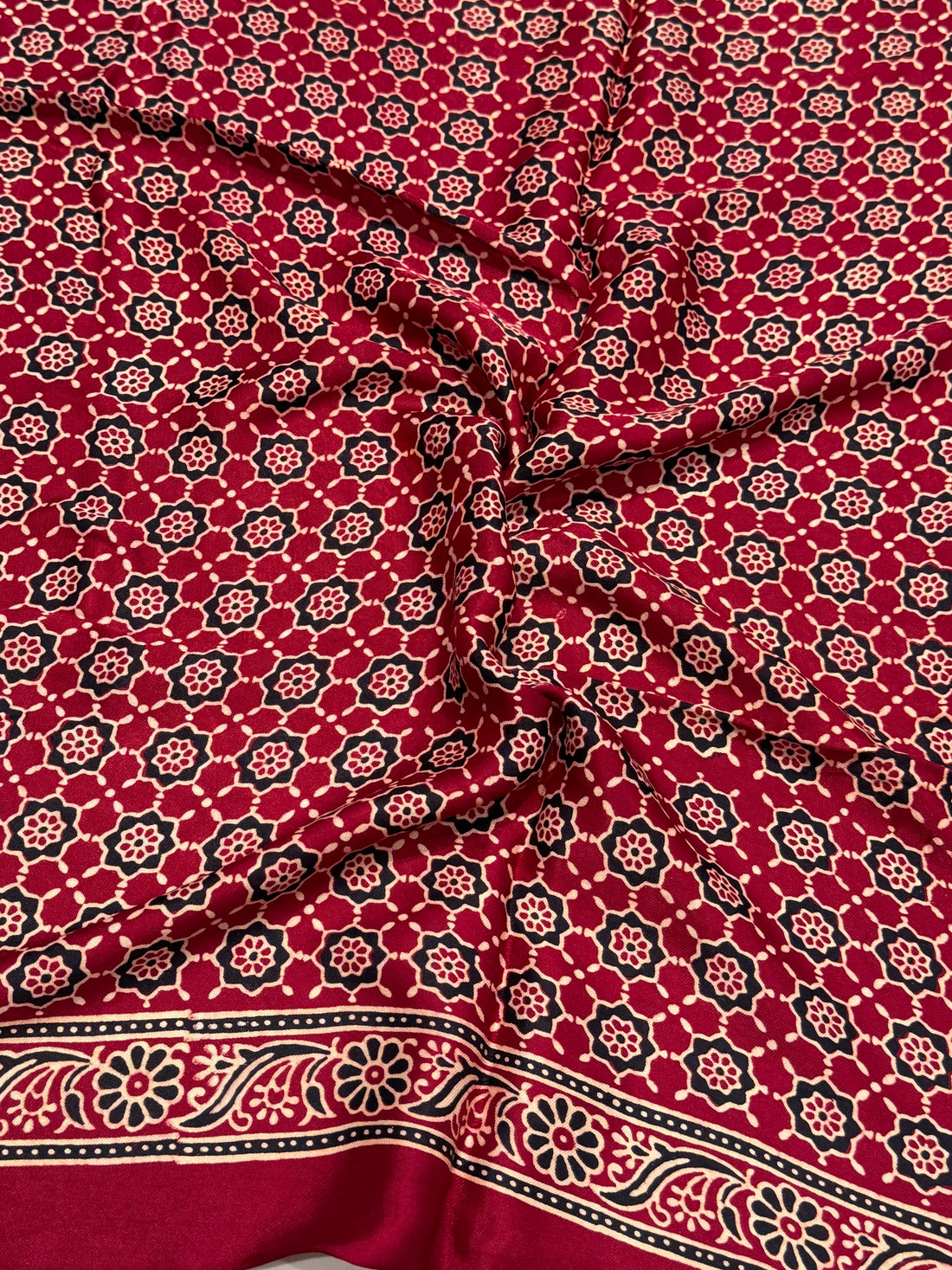 Maroon Ajrakh Hand Block Modal Silk Saree With Fancy Ajrakh Pallu and Border