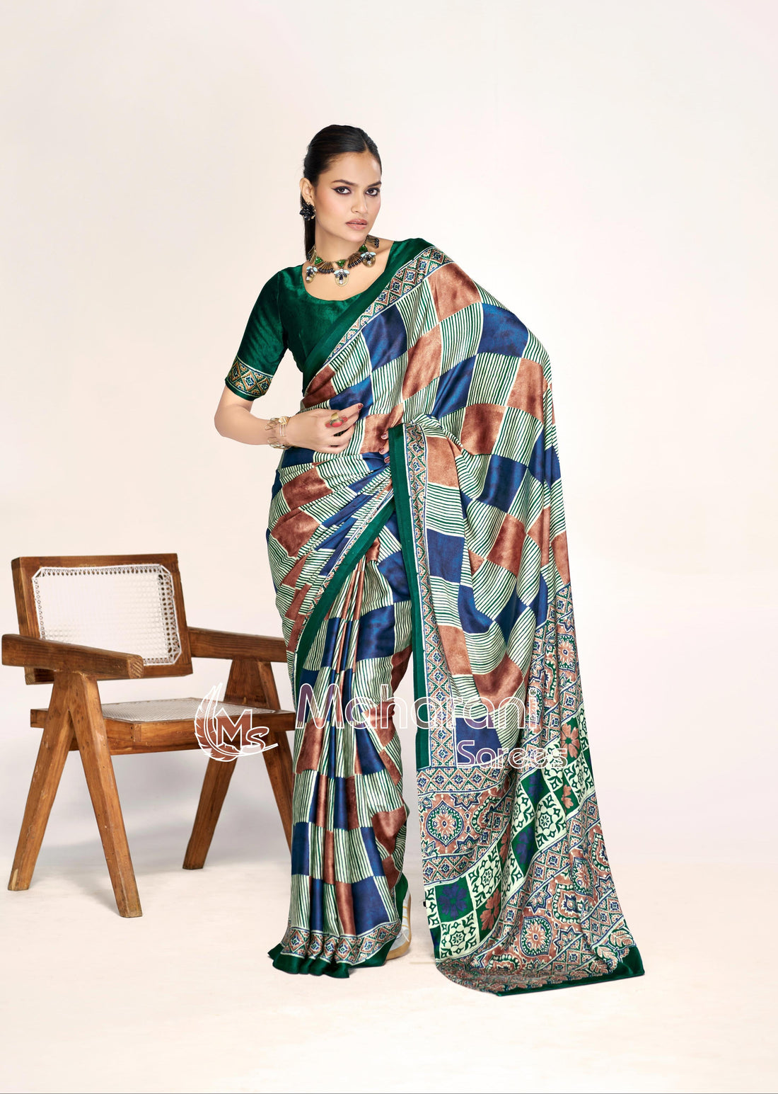 Lavish Multi Color Ajrakh Printed Modal Silk Saree P12