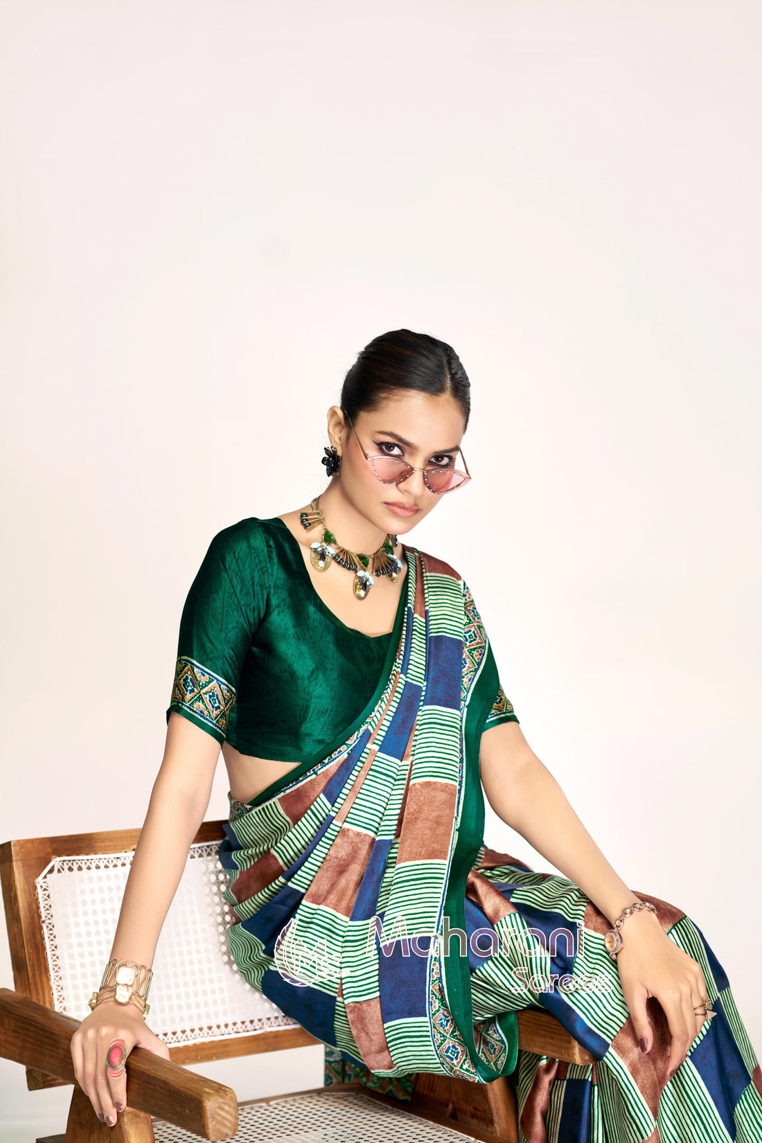 Lavish Multi Color Ajrakh Printed Modal Silk Saree P12