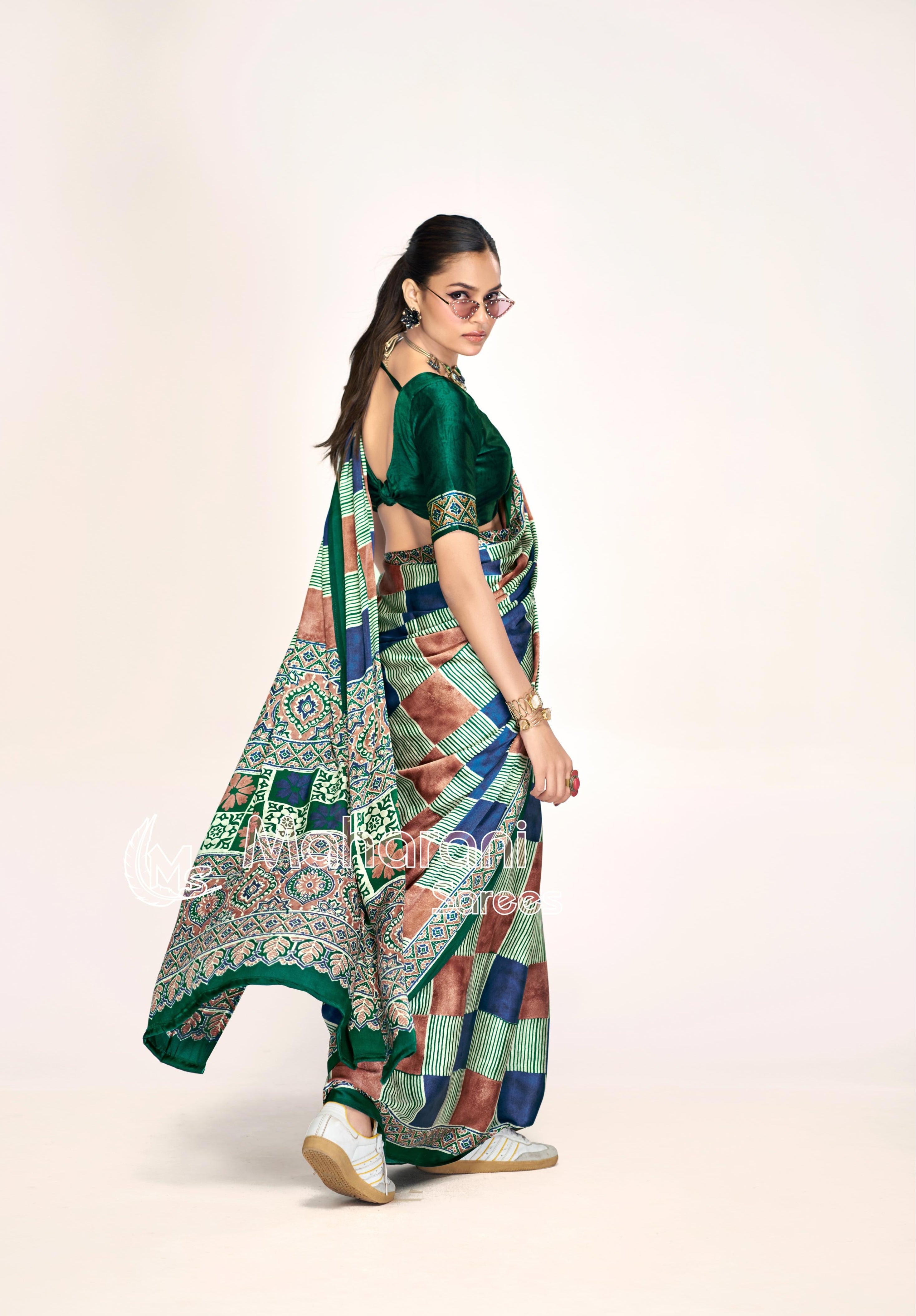 Lavish Multi Color Ajrakh Printed Modal Silk Saree P12