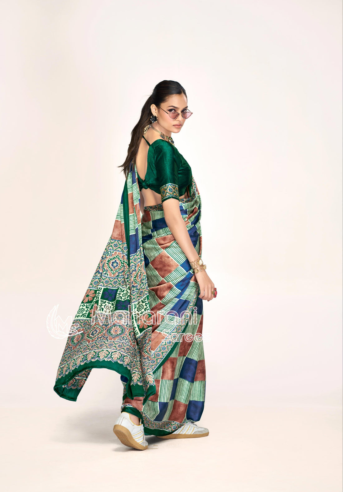 Lavish Multi Color Ajrakh Printed Modal Silk Saree P12