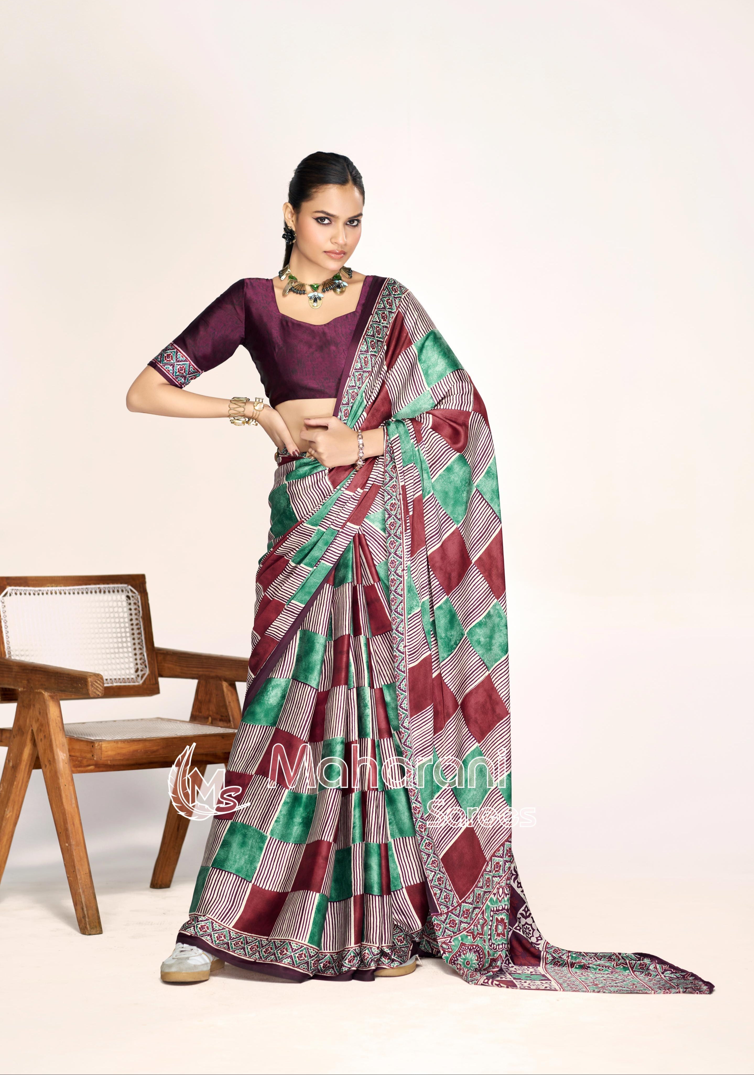 Iconic Multi Color Ajrakh Printed Modal Silk Saree P12