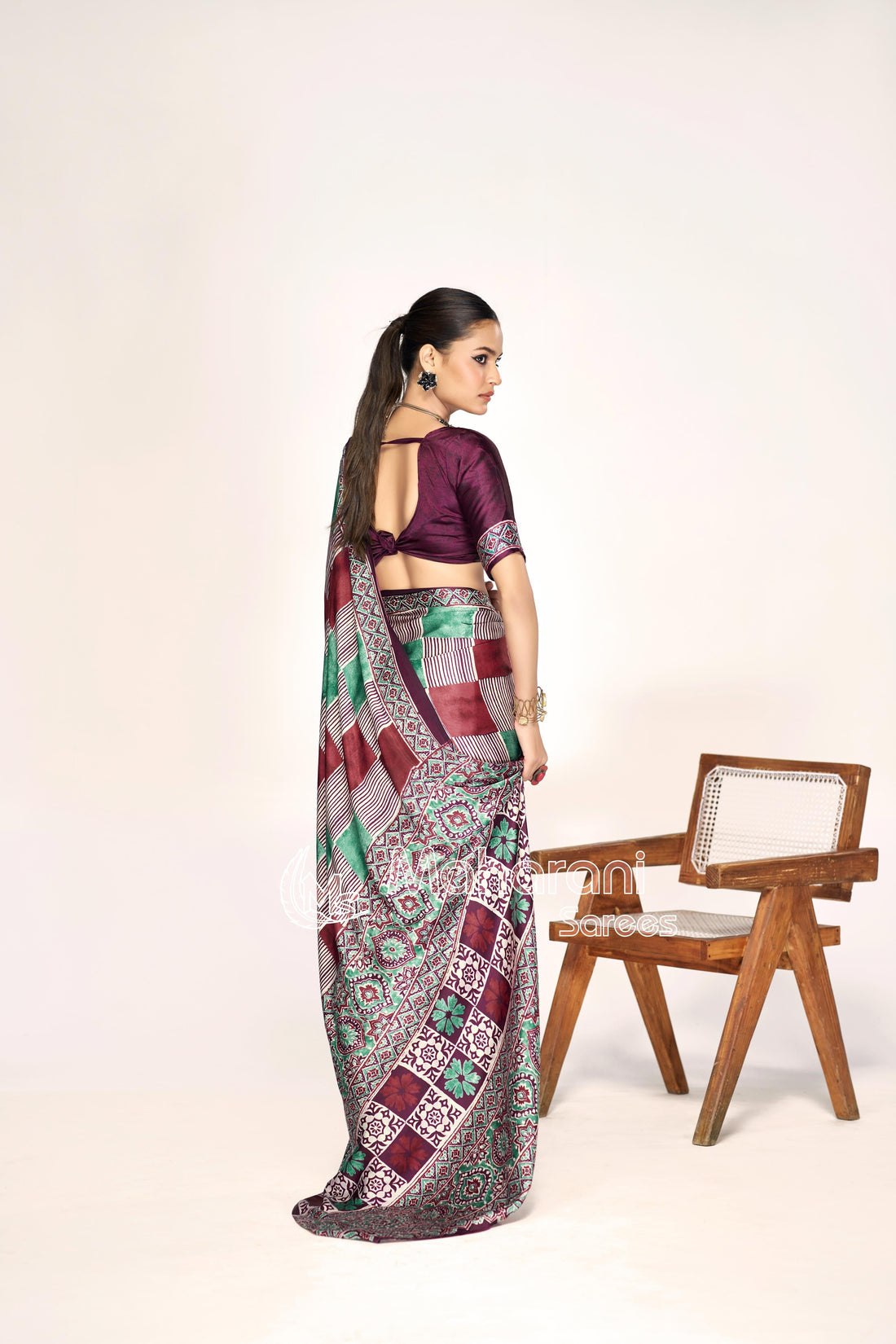 Iconic Multi Color Ajrakh Printed Modal Silk Saree P12