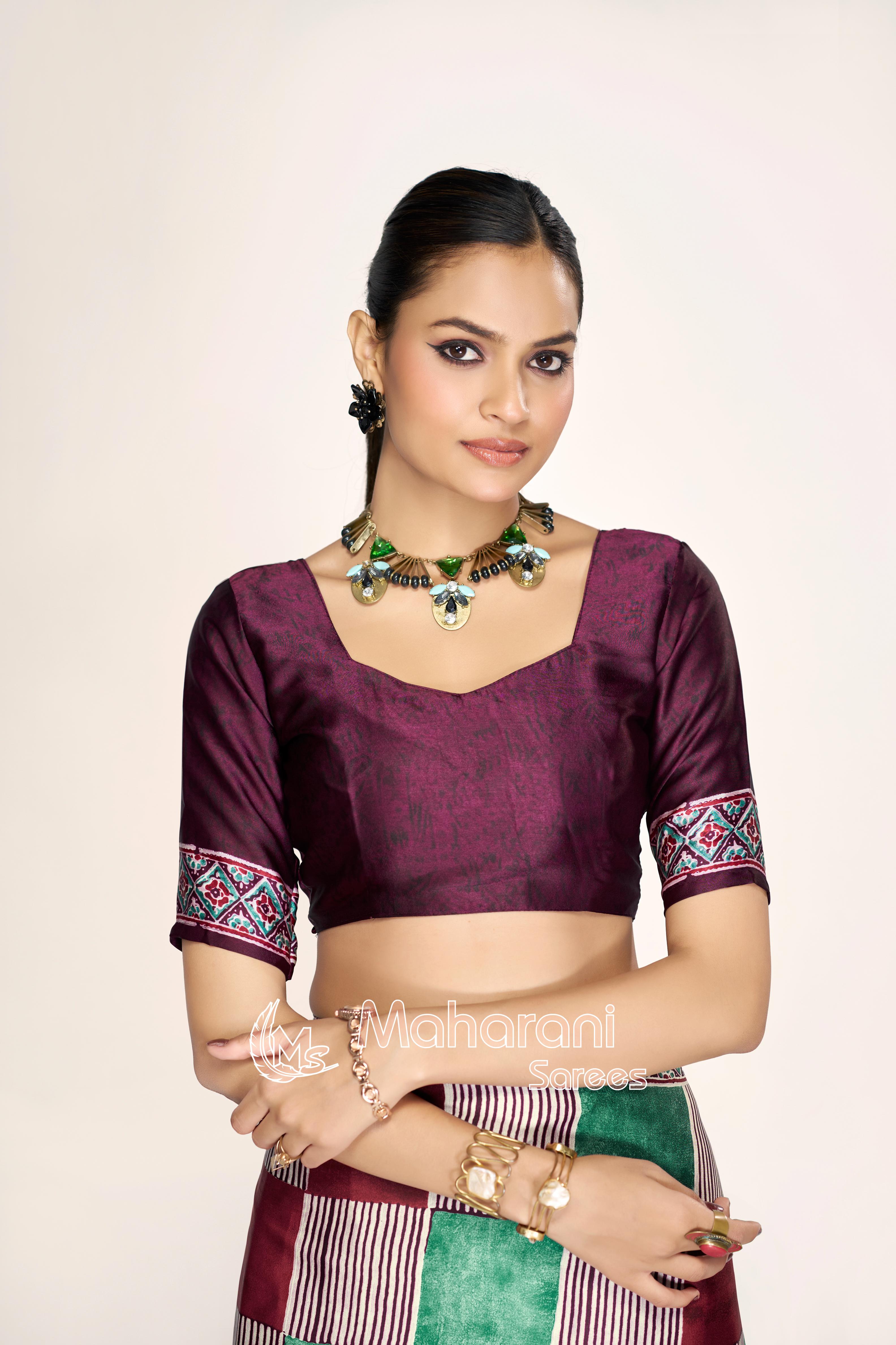 Iconic Multi Color Ajrakh Printed Modal Silk Saree P12