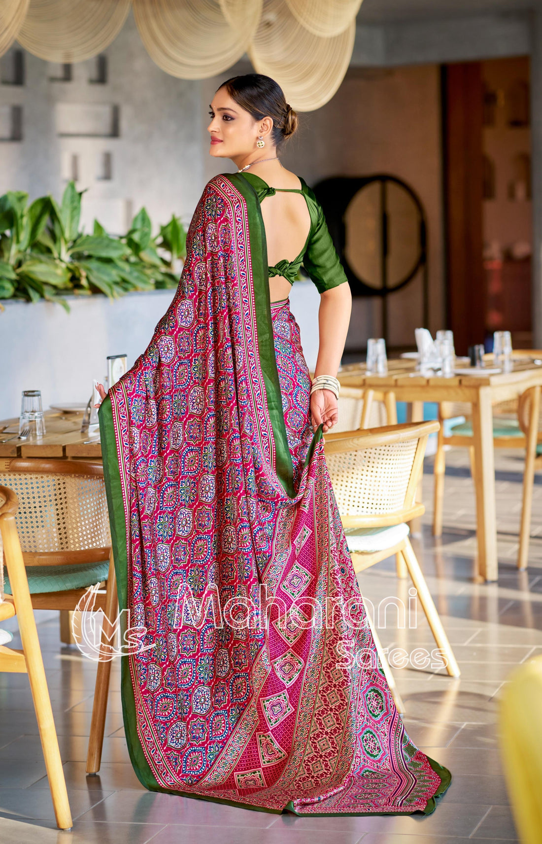 Colorful Rani Ajrakh Printed Soft Modal Silk Natural Print Saree P2