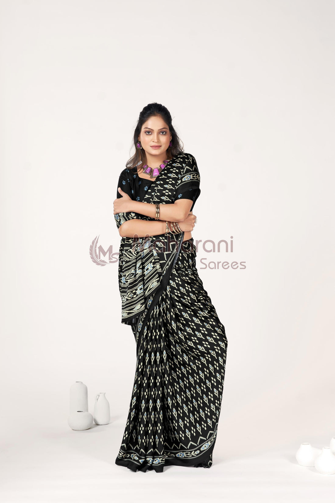 Black Ajrakh Patola Natural Printed Soft Modal Silk Saree