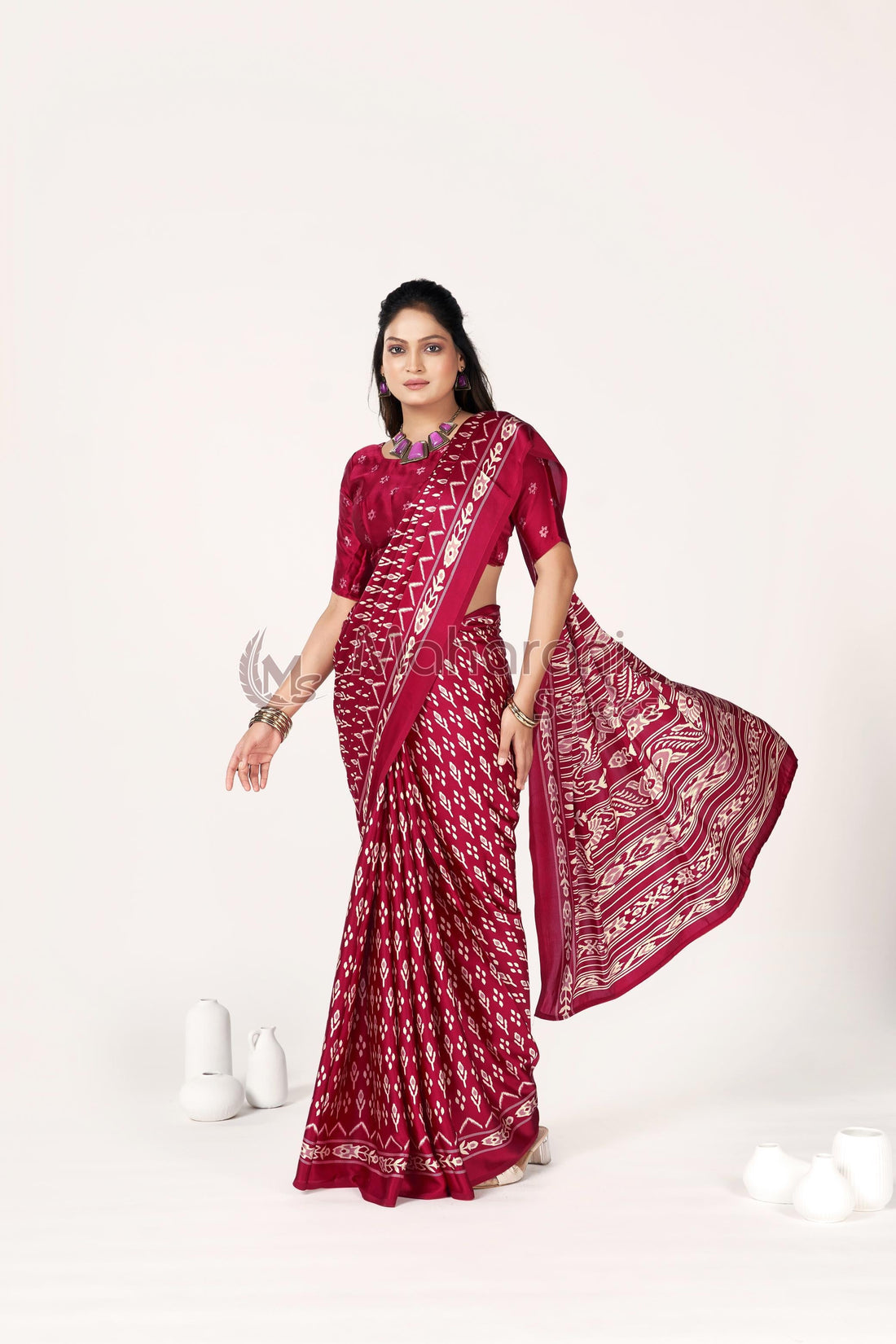 Maroon Ajrakh Patola Natural Printed Soft Modal Silk Saree