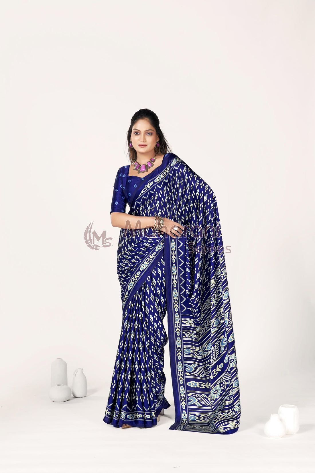 Blue Ajrakh Patola Natural Printed Soft Modal Silk Saree