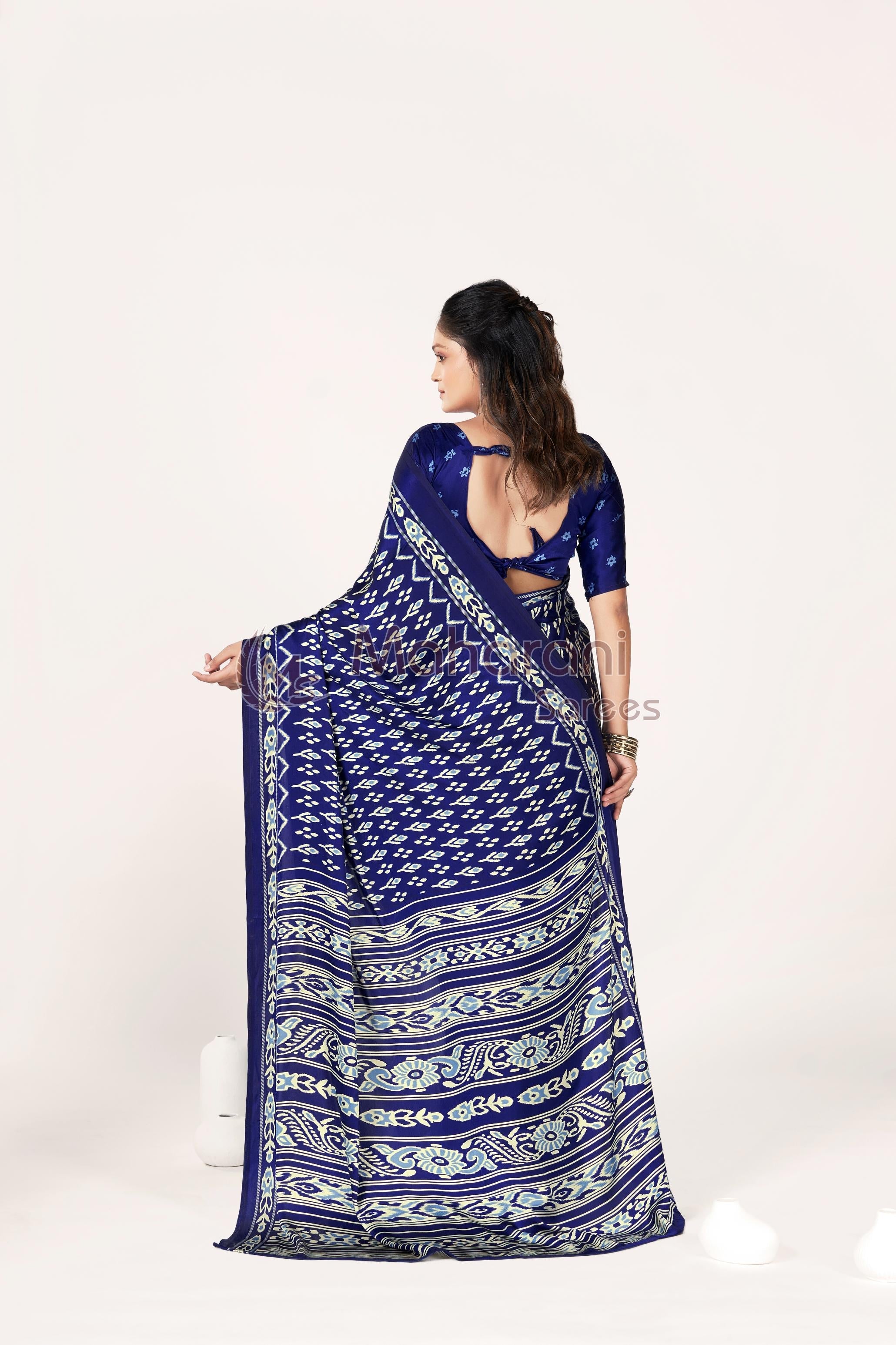Blue Ajrakh Patola Natural Printed Soft Modal Silk Saree