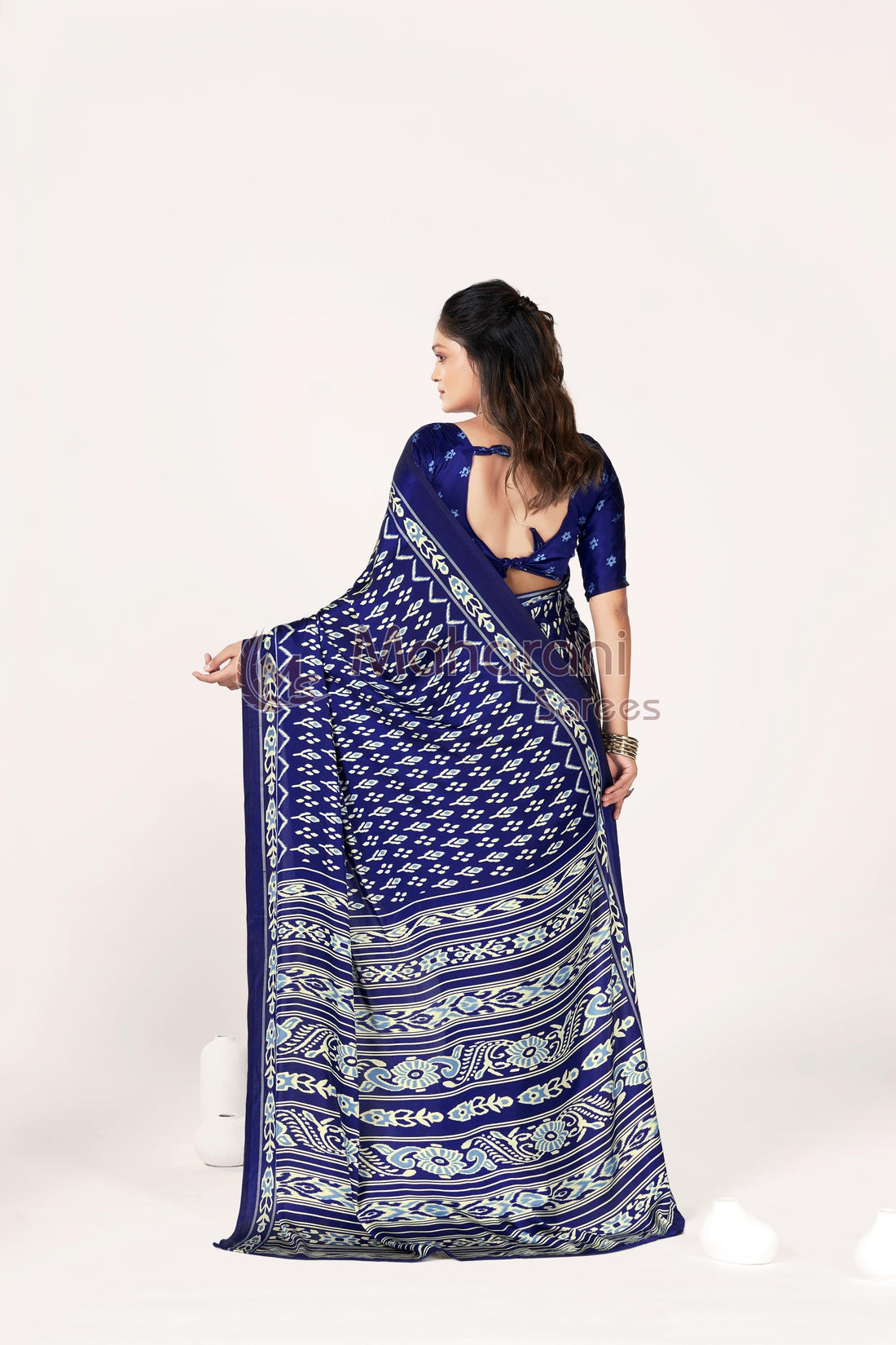Blue Ajrakh Patola Natural Printed Soft Modal Silk Saree
