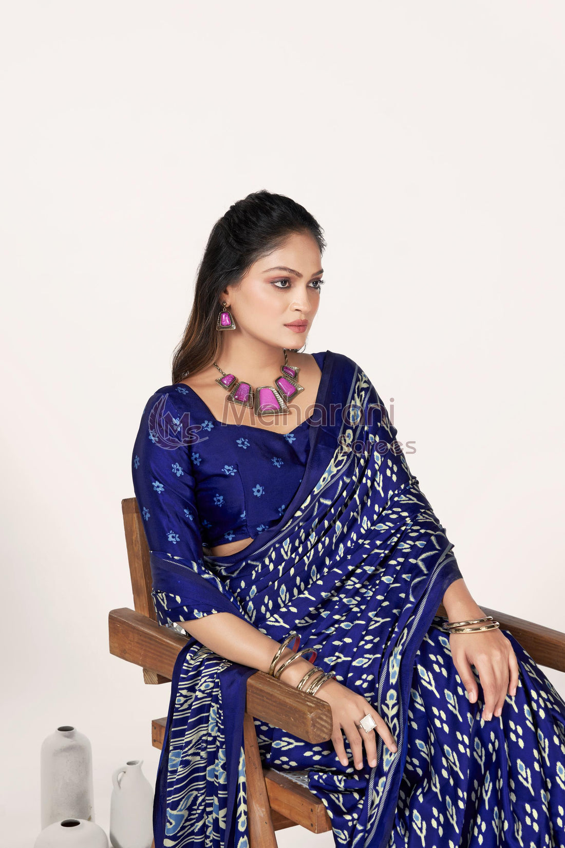 Blue Ajrakh Patola Natural Printed Soft Modal Silk Saree