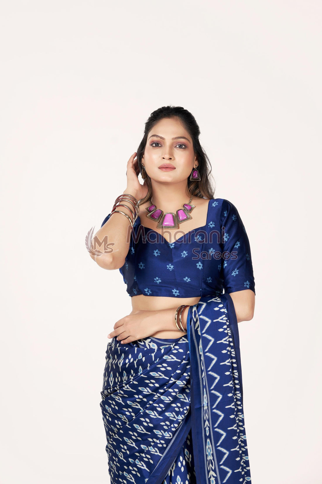 Blue Ajrakh Patola Natural Printed Soft Modal Silk Saree