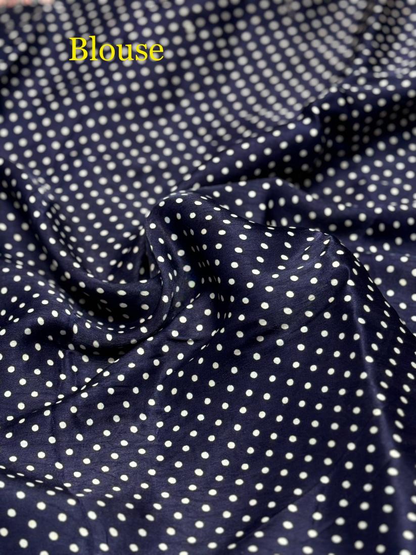 Navy Blue Ajrakh Hand Block Modal Silk Saree With Zari Pallu A1