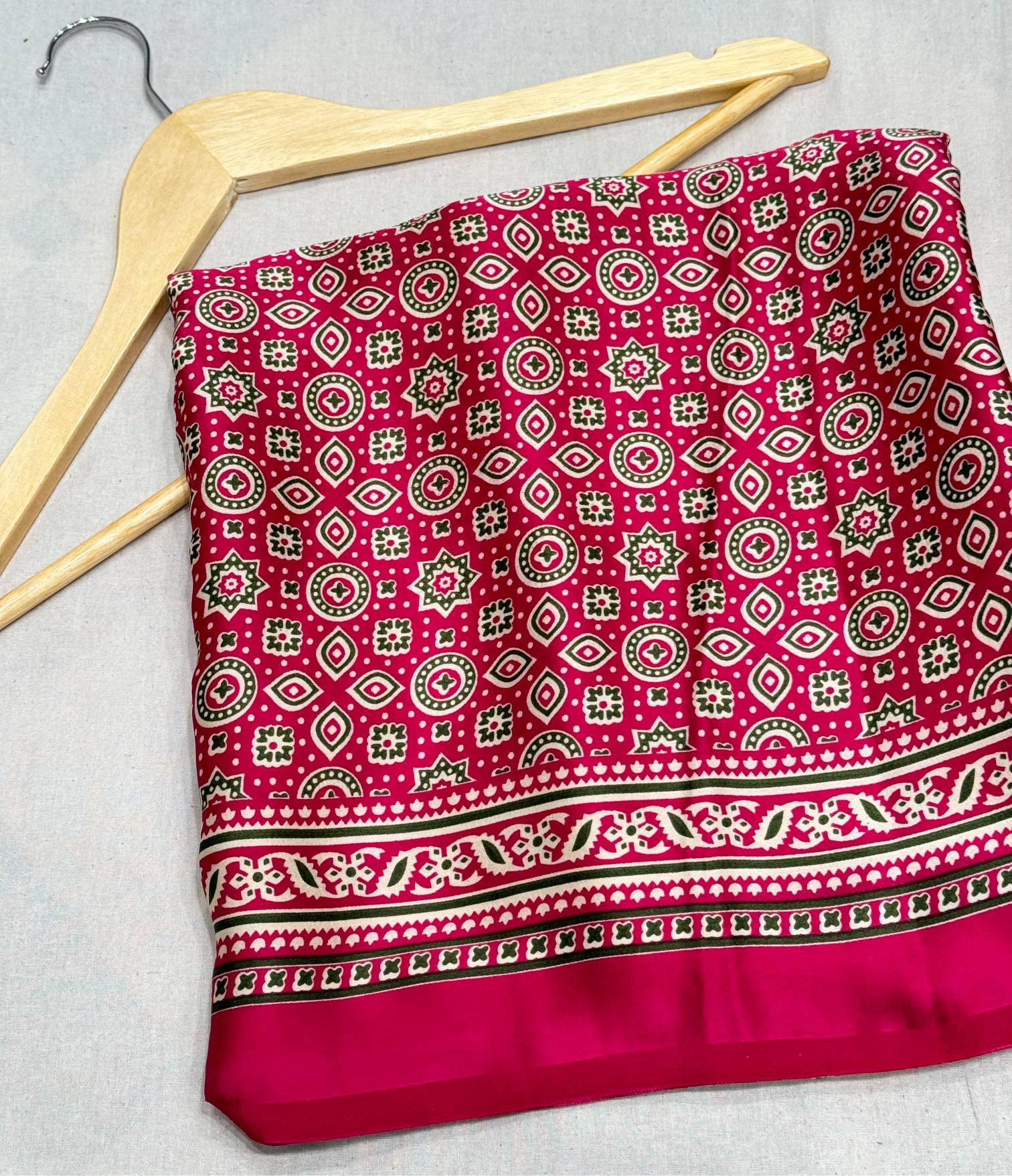 Rani Ajrakh Printed Soft Modal Silk Natural Print Saree P1