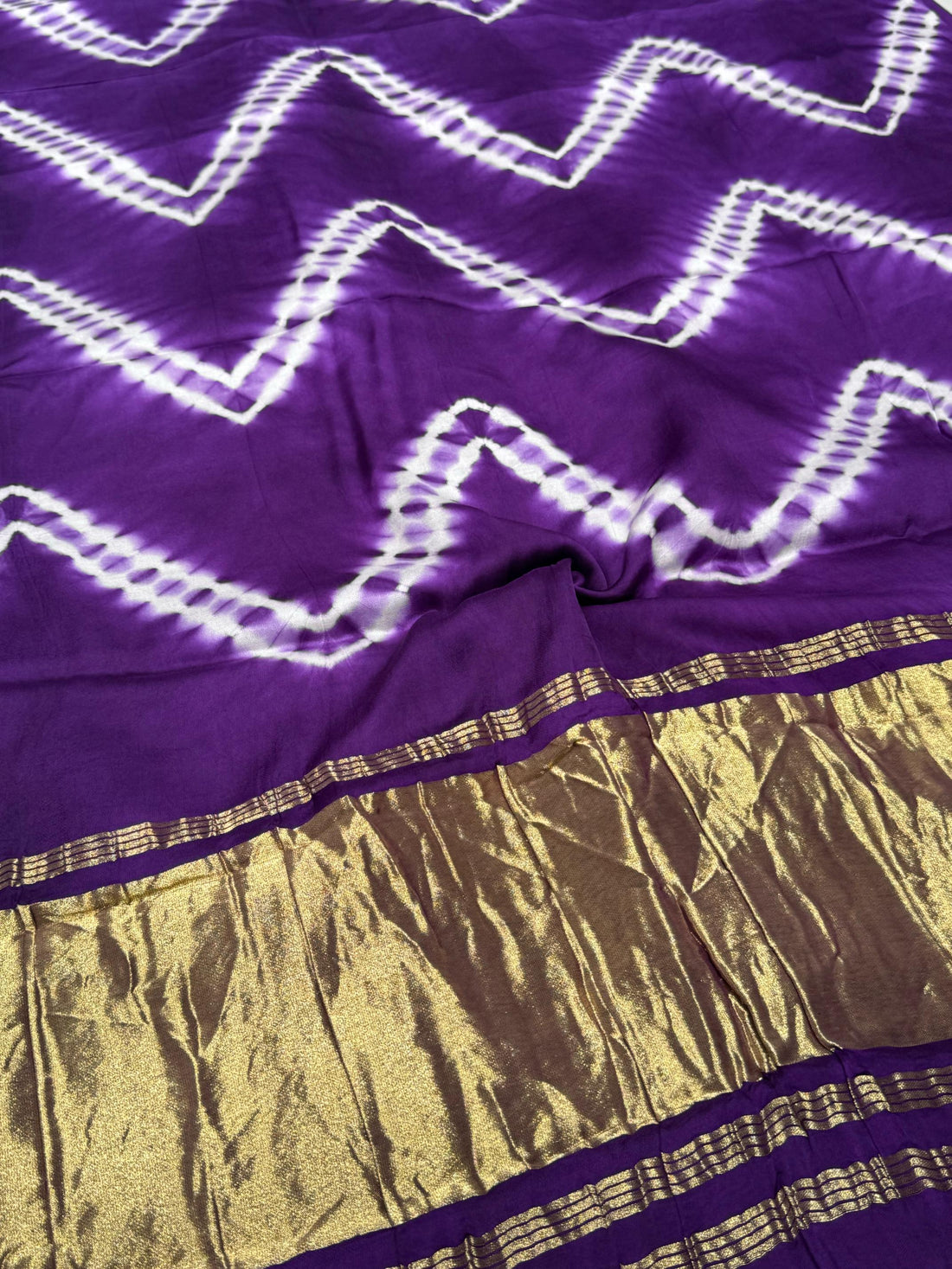 Purple Leriya Modal Silk Zari Pallu Saree And Tie Dye Ajrakh