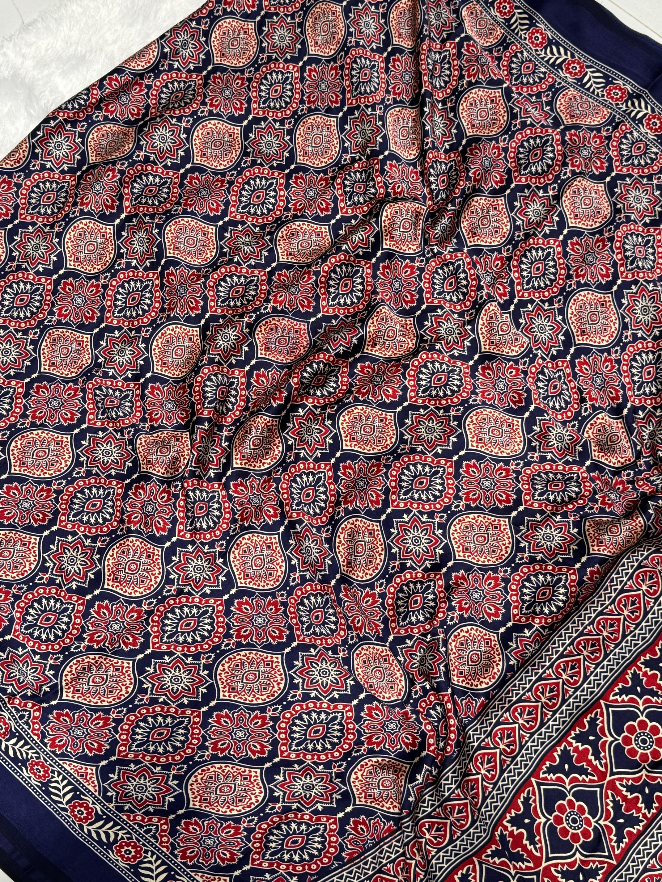Blue Ajrakh Printed Soft Modal Silk Natural Print Saree P2